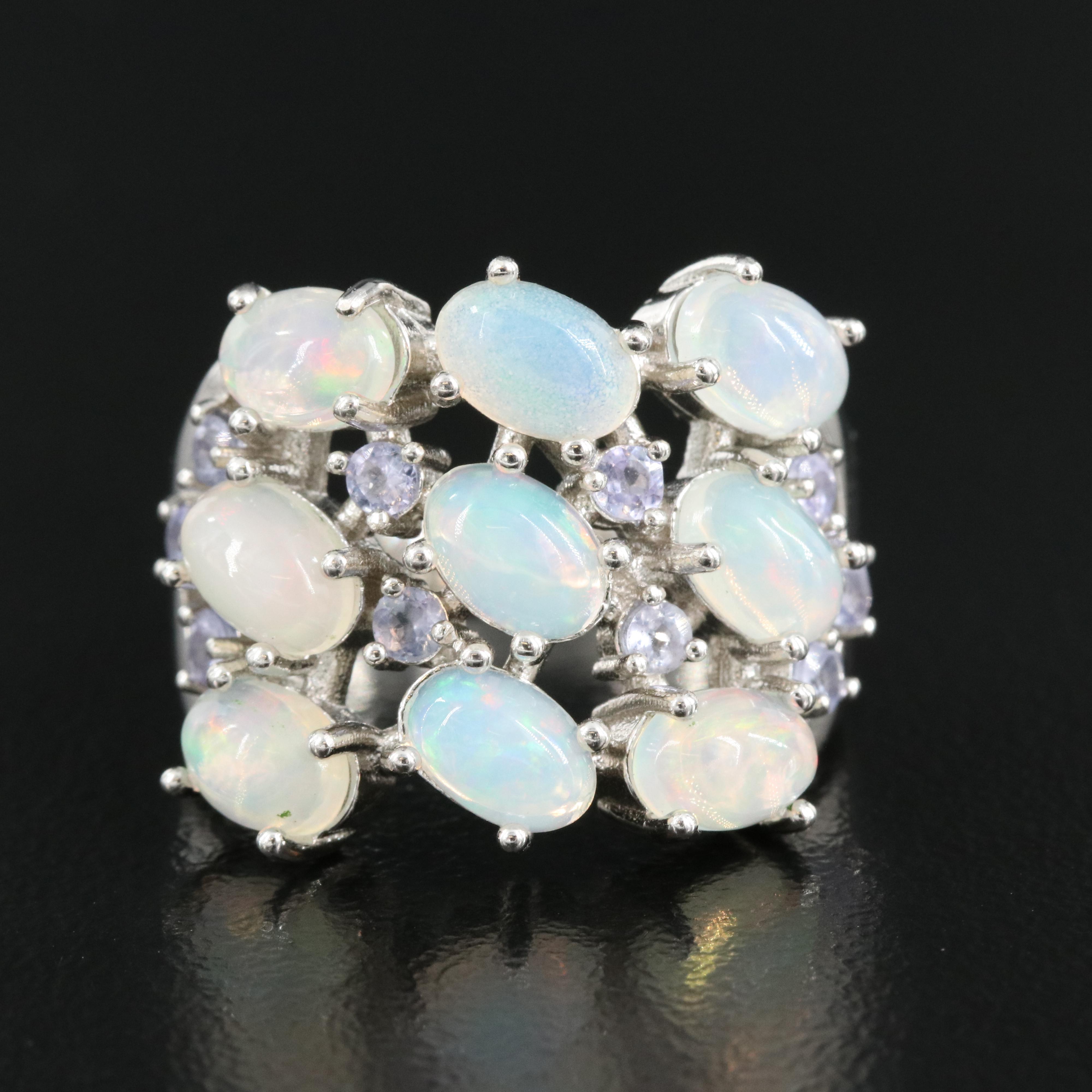 Sterling Opal and Tanzanite Ring
