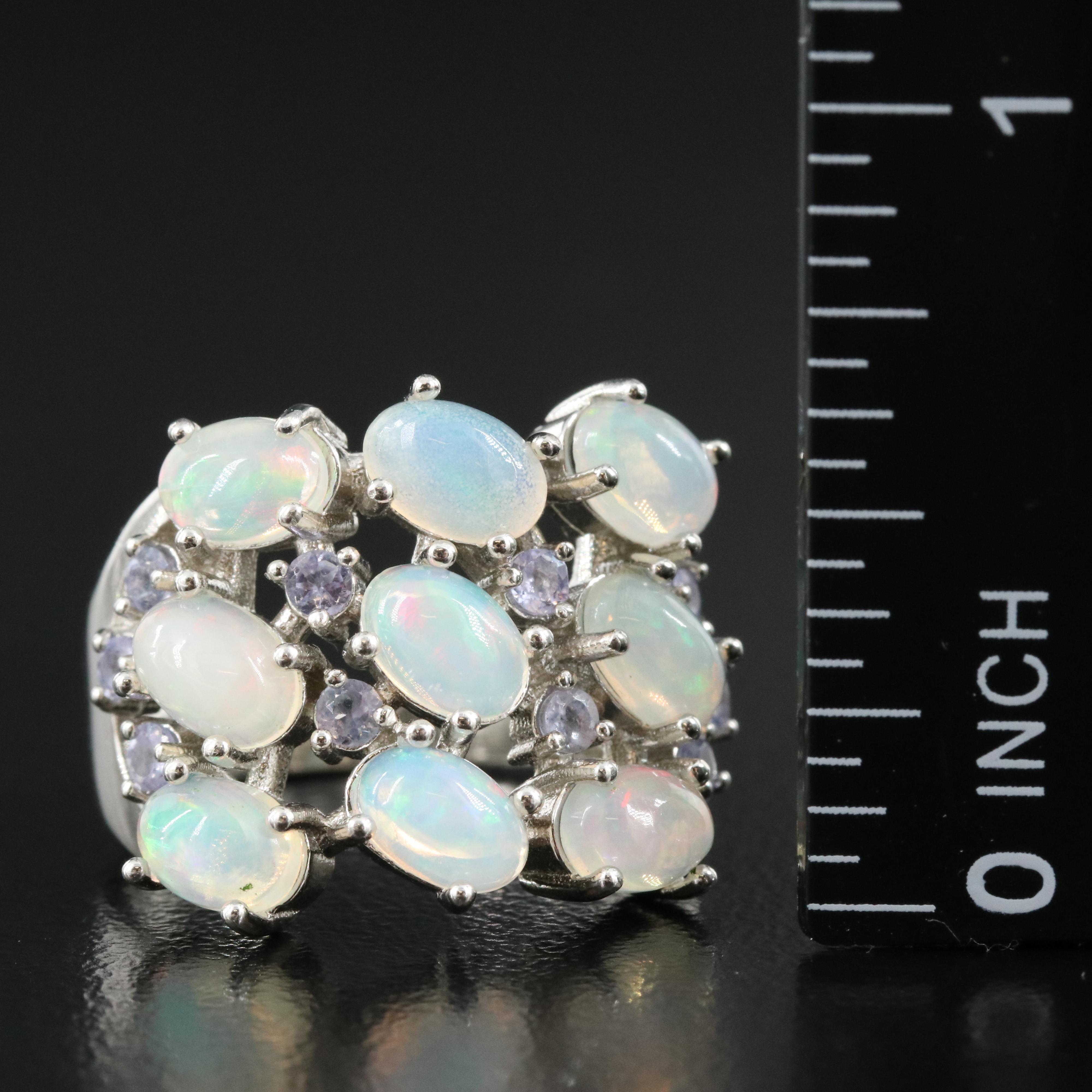 Sterling Opal and Tanzanite Ring