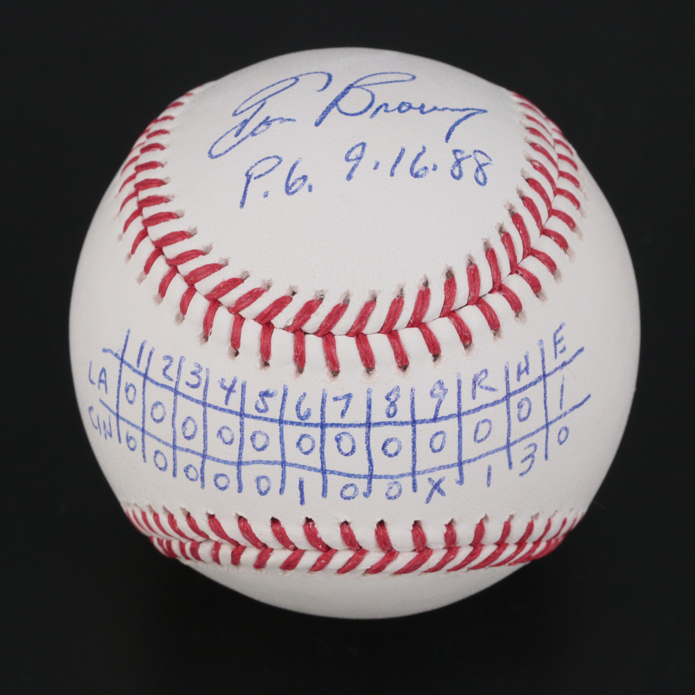 Tom Browning Cincinnati Reds Signed Perfect Game Scoreboard Baseball