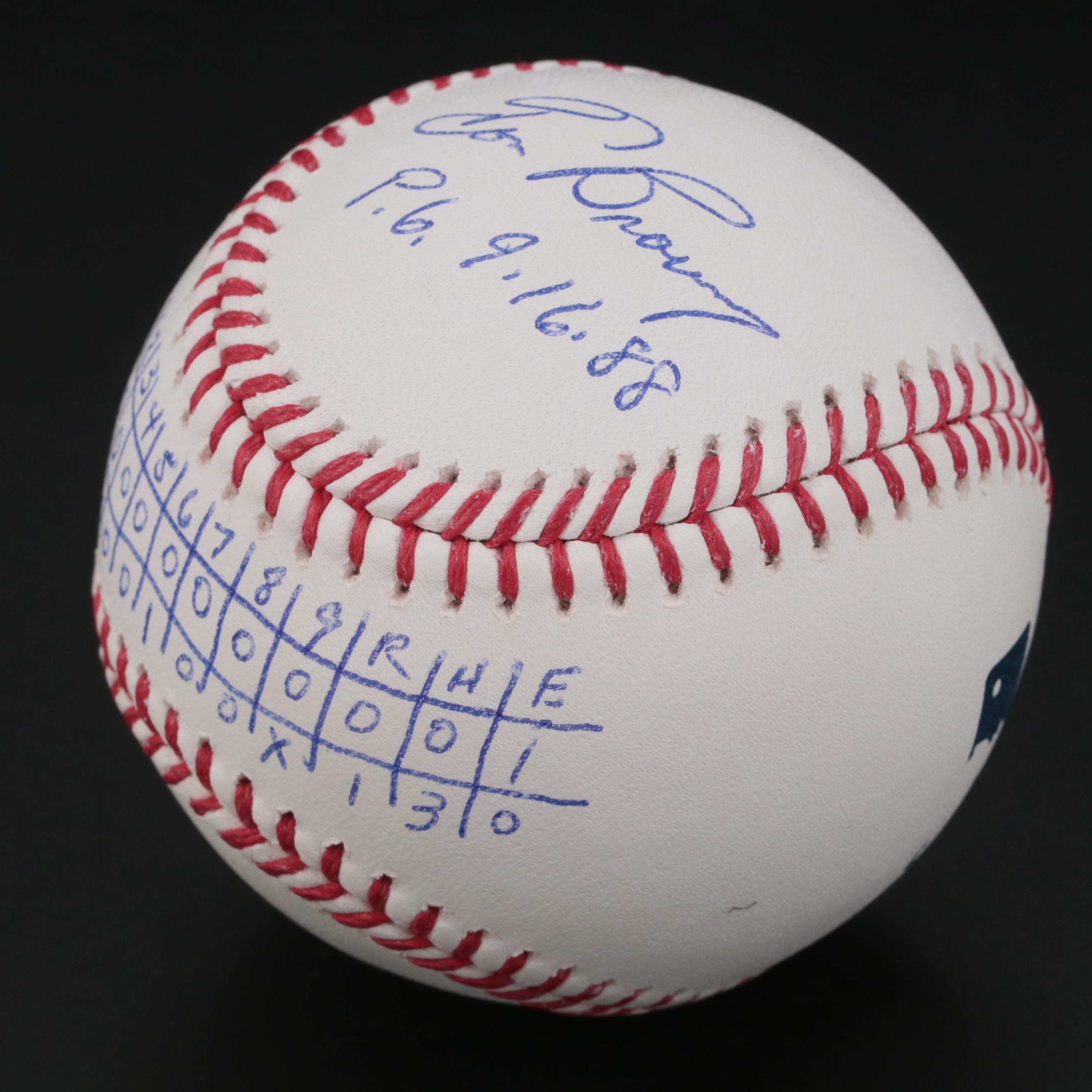 Tom Browning Cincinnati Reds Signed Perfect Game Scoreboard Baseball