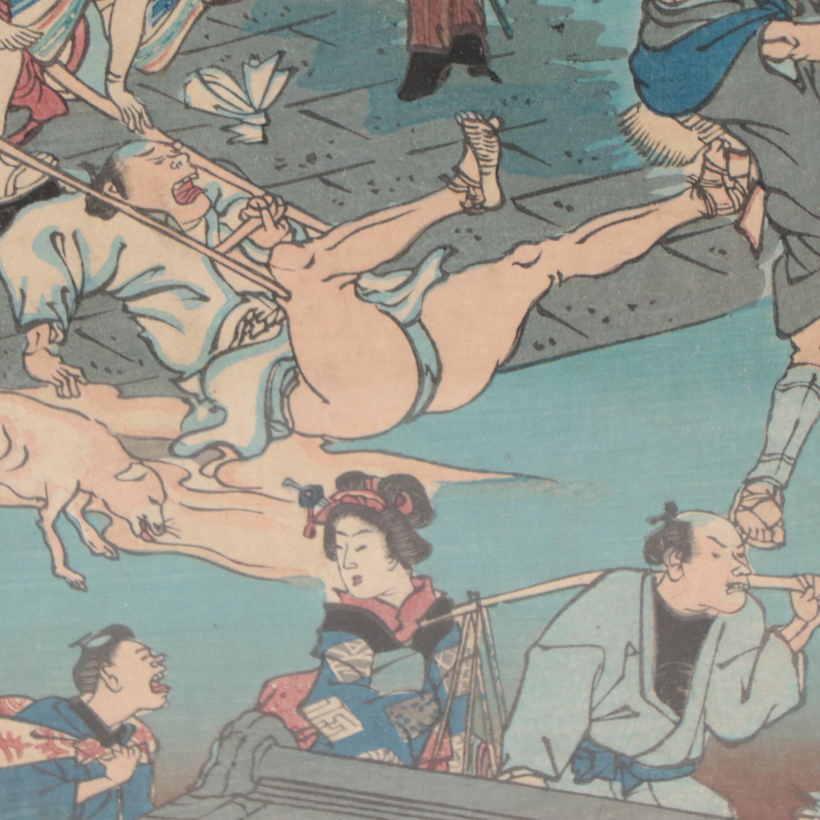 Shōsai Ikkei Comedic Woodblock "Nihonbashi," 1872