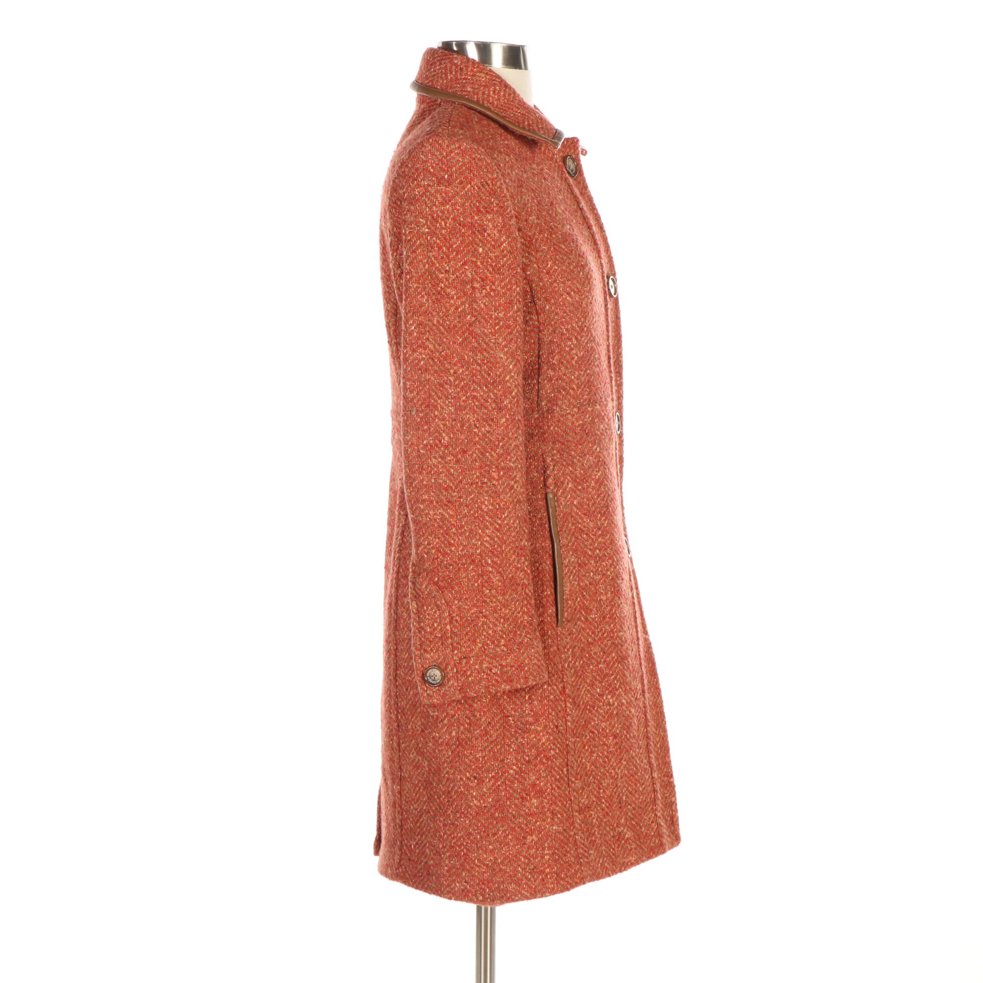 Coach Wool Herringbone Tweed Coat