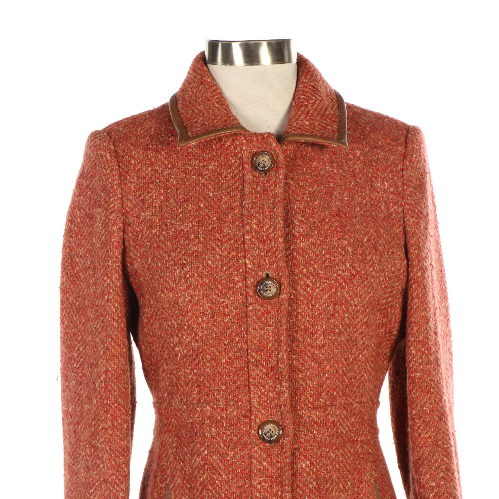 Coach Wool Herringbone Tweed Coat