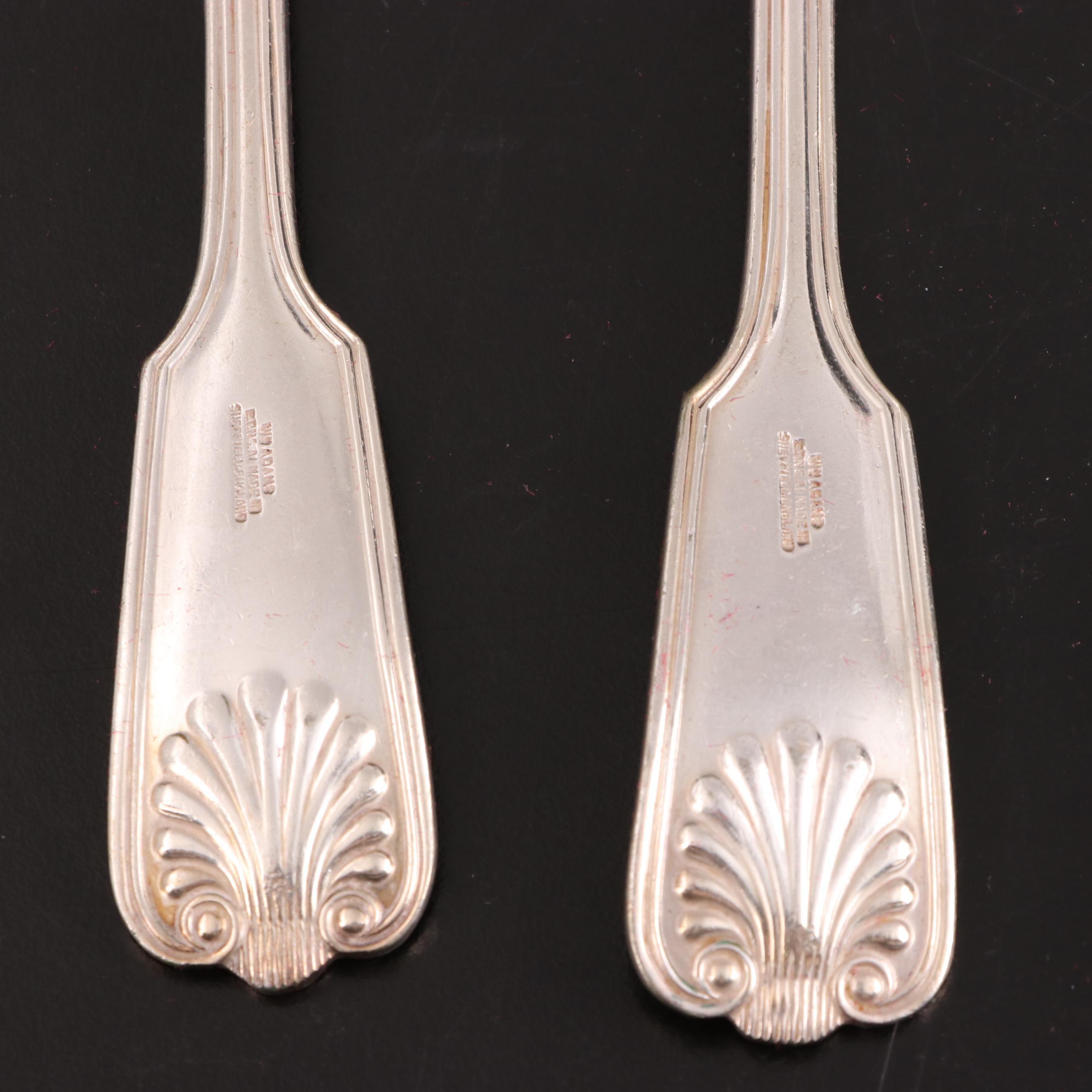 William Adams Silver Plate Fiddle Shell Handled Flatware, Early 20th Century