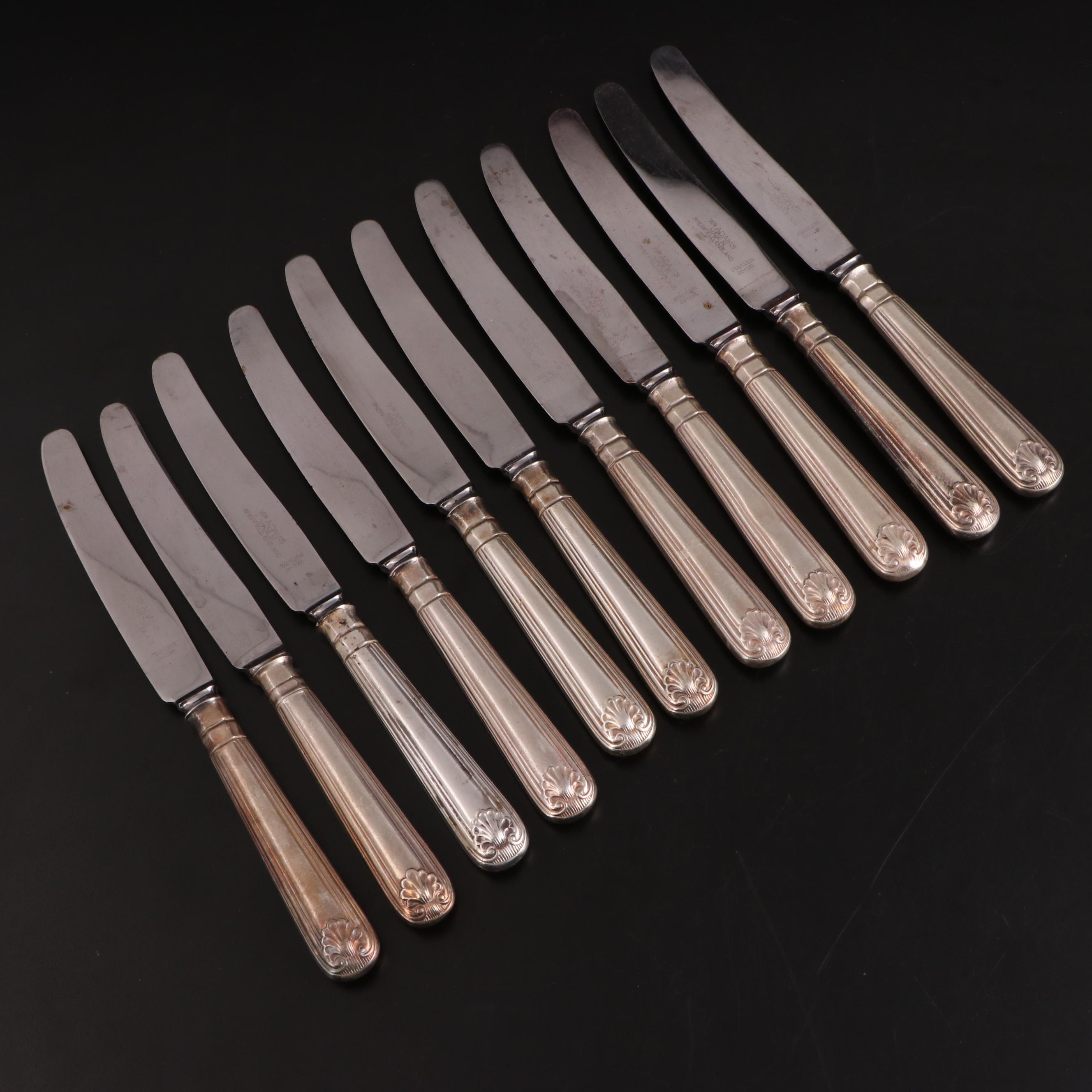 William Adams Silver Plate Fiddle Shell Handled Flatware, Early 20th Century