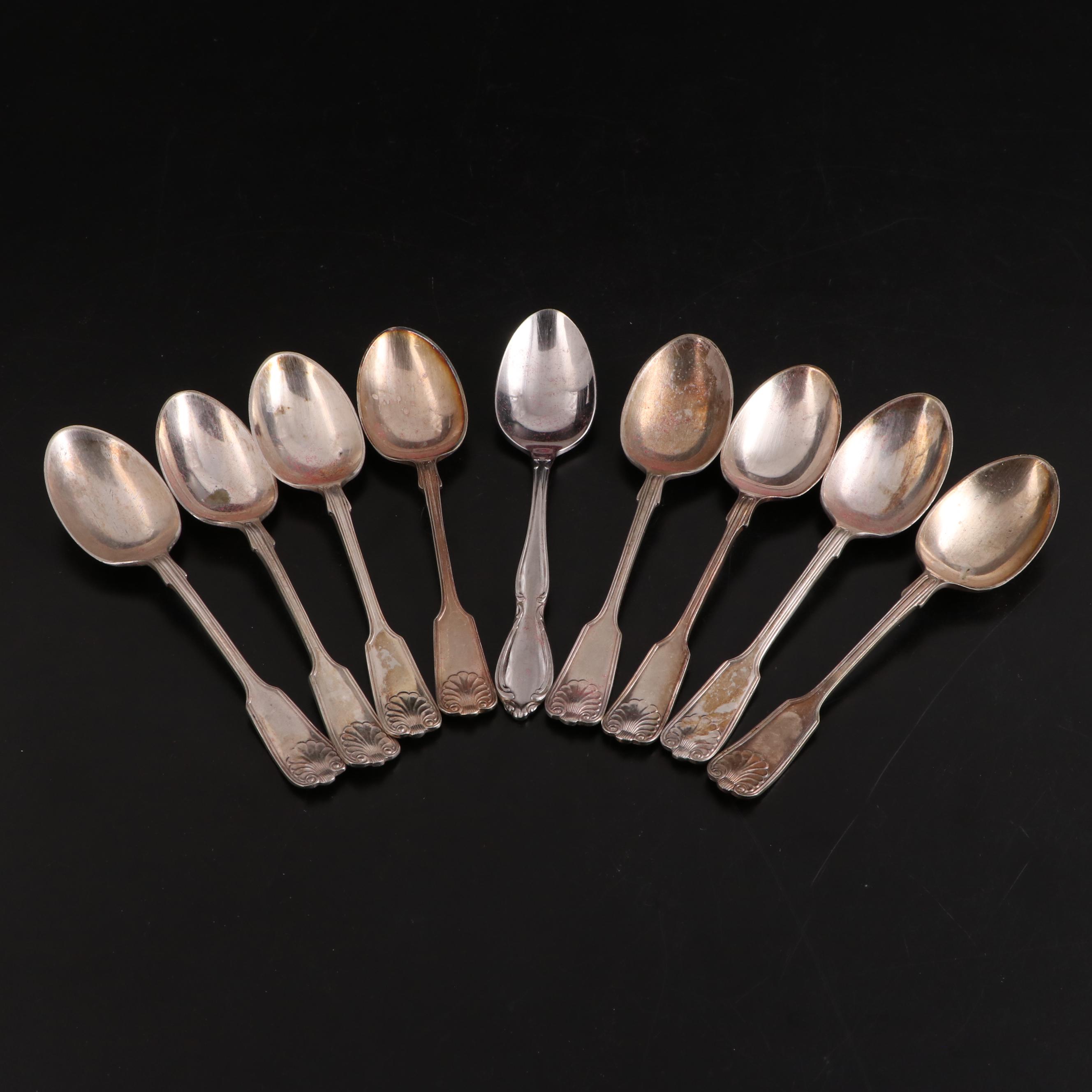 William Adams Silver Plate Fiddle Shell Handled Flatware, Early 20th Century