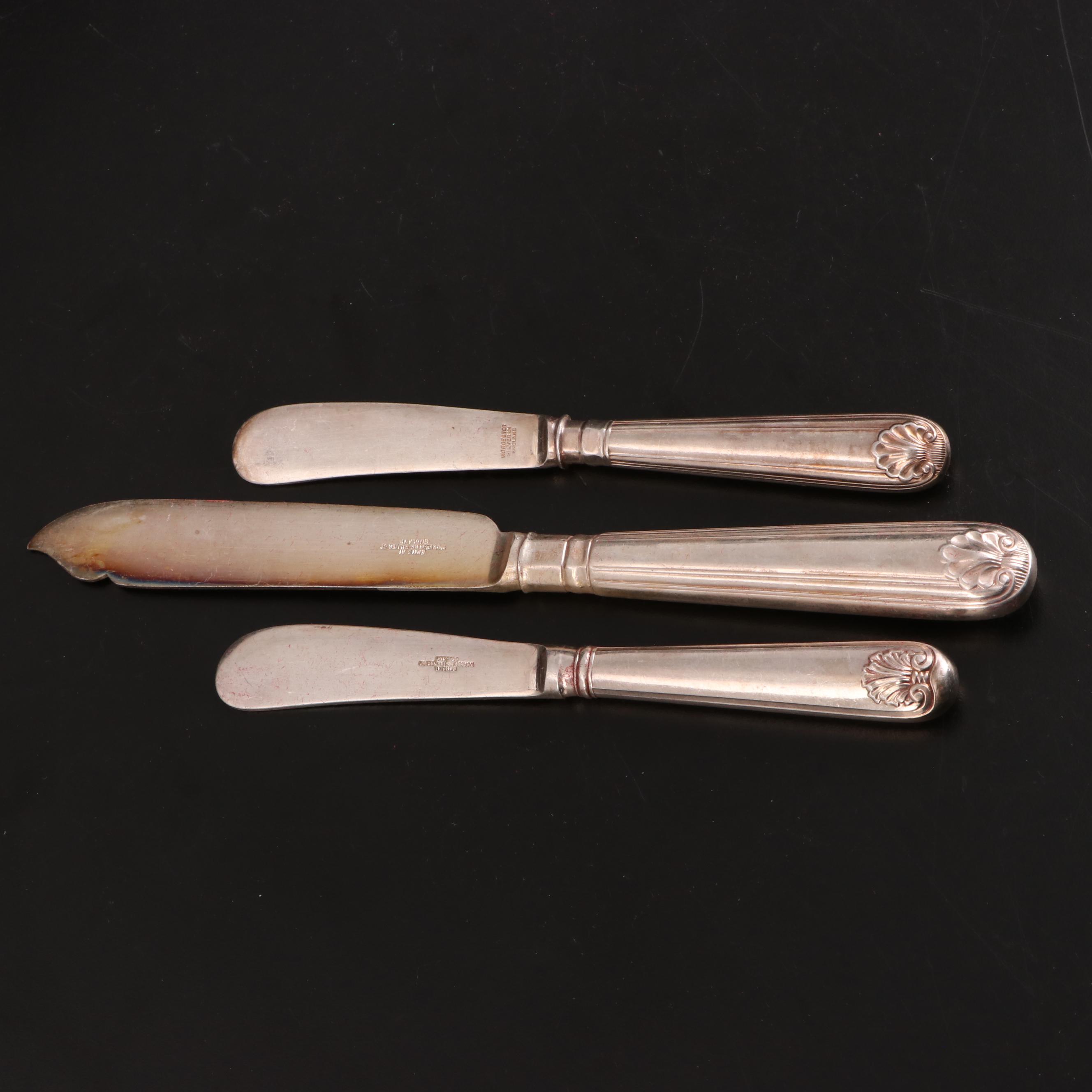 William Adams Silver Plate Fiddle Shell Handled Flatware, Early 20th Century