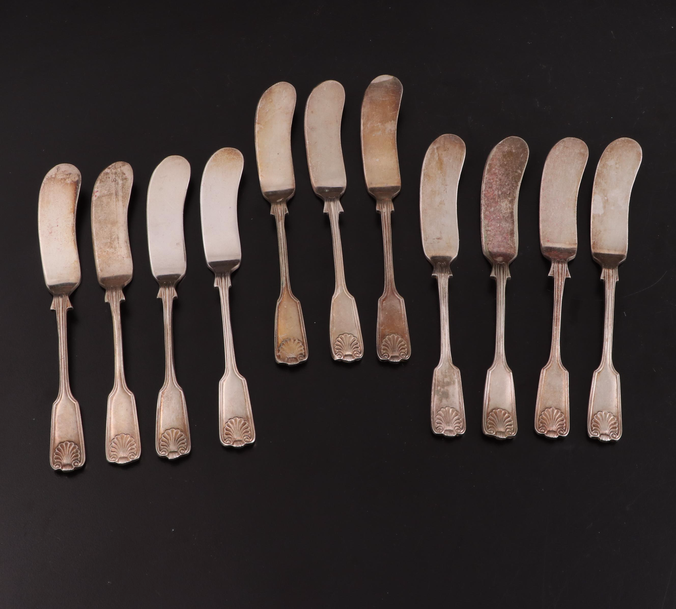 William Adams Silver Plate Fiddle Shell Handled Flatware, Early 20th Century