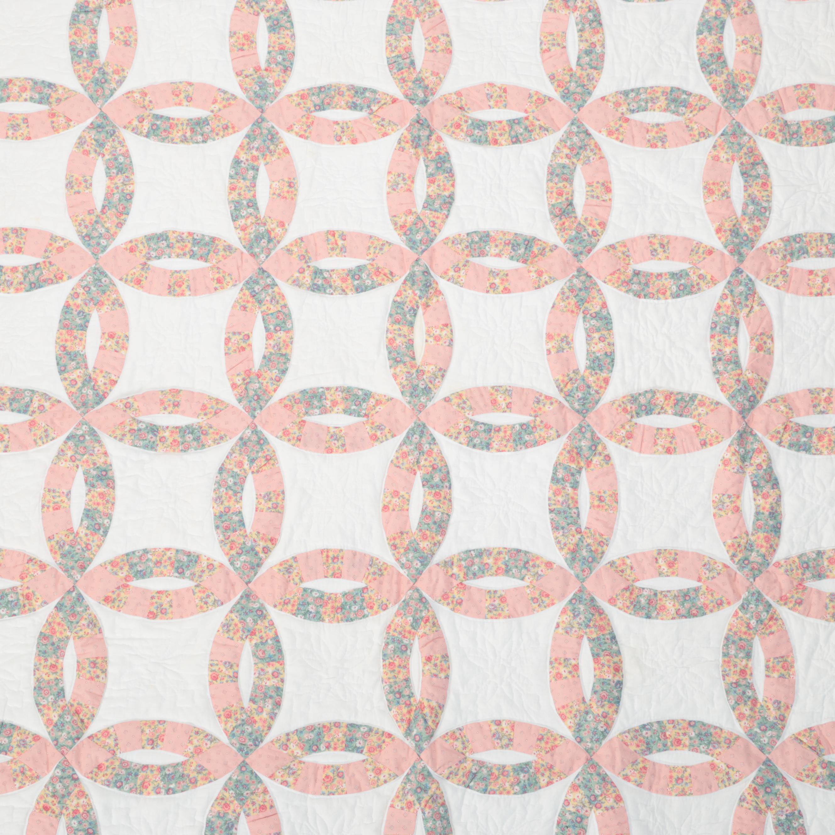 Handmade "Double Wedding Ring" Full Size Cotton Quilt