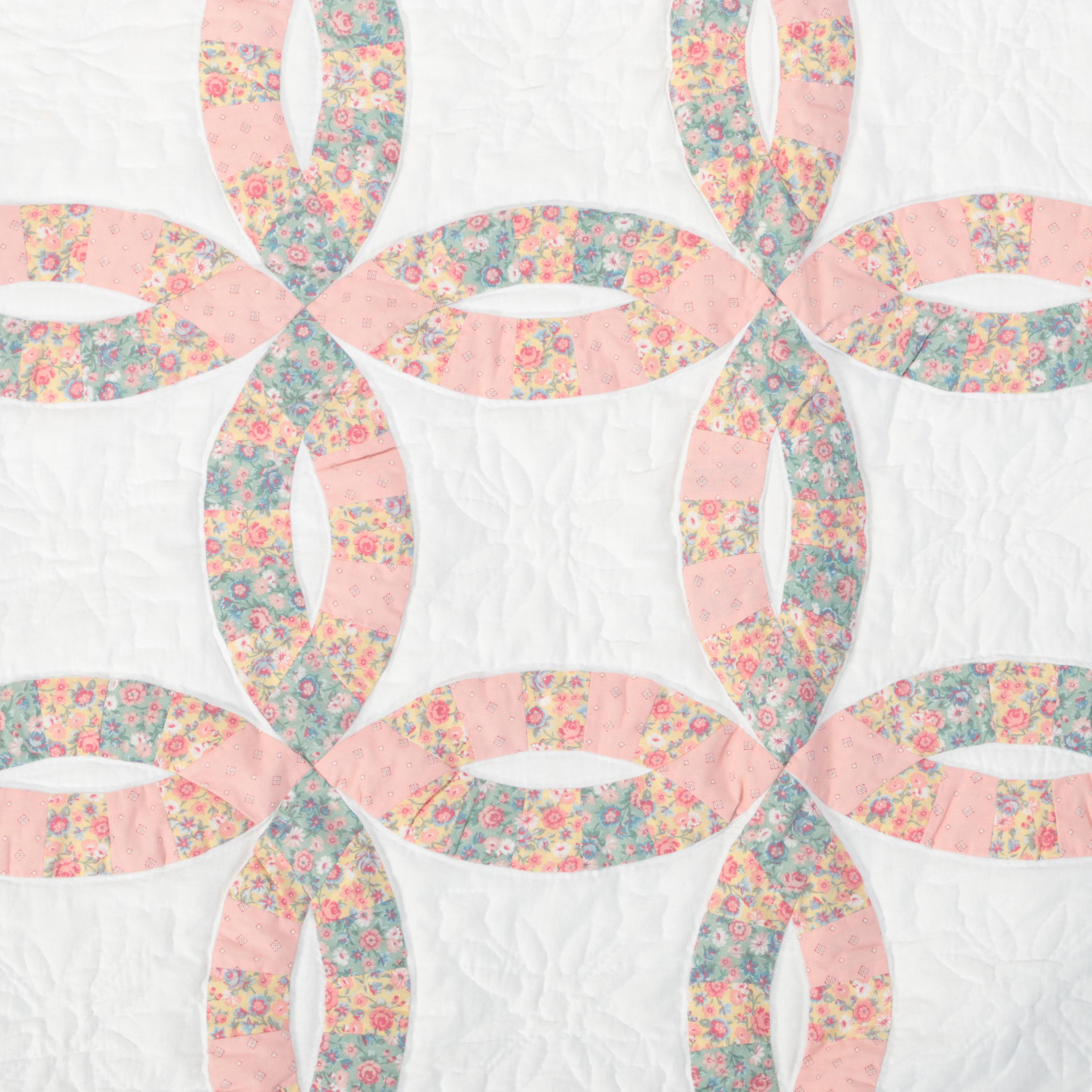 Handmade "Double Wedding Ring" Full Size Cotton Quilt