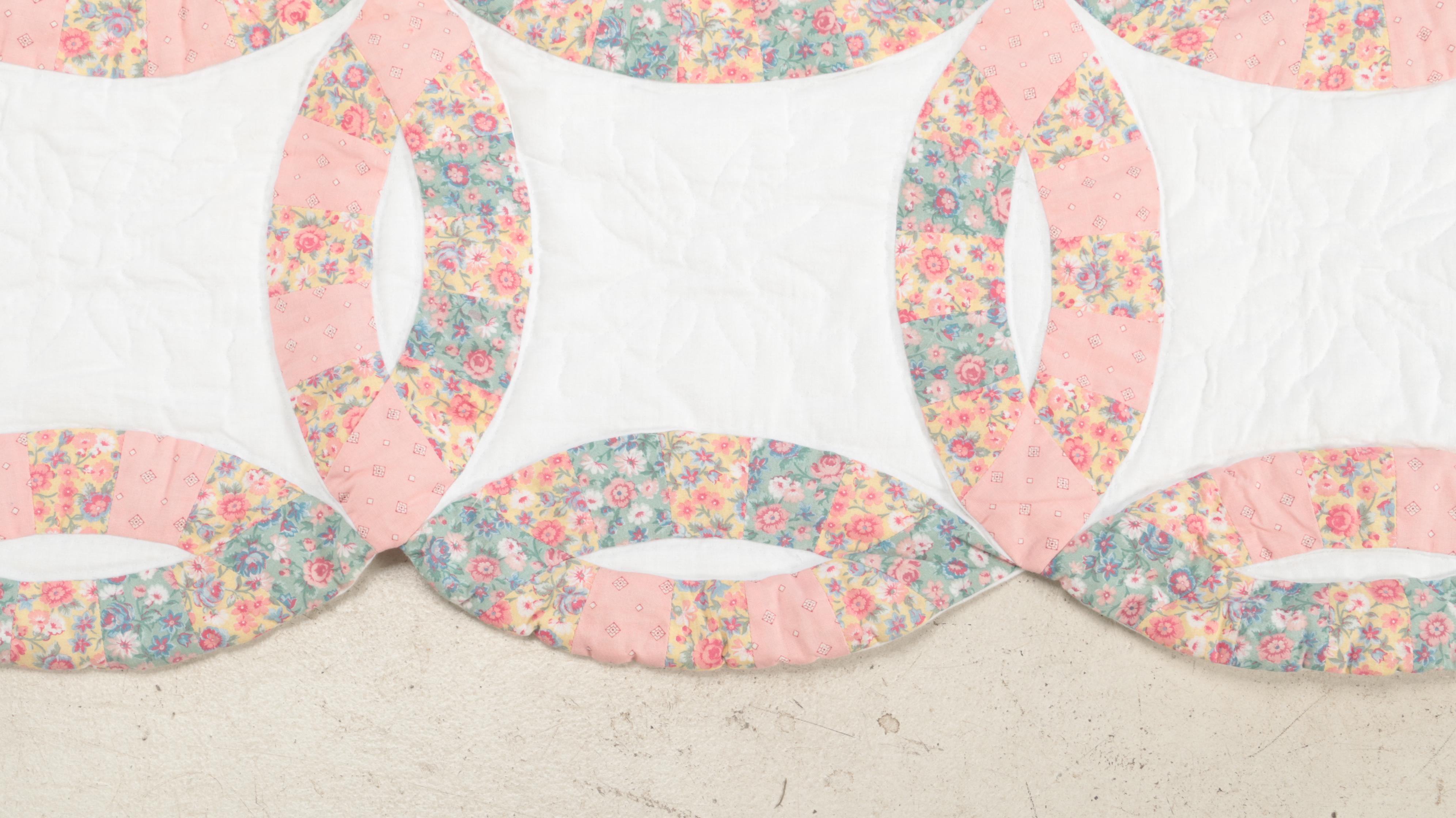 Handmade "Double Wedding Ring" Full Size Cotton Quilt