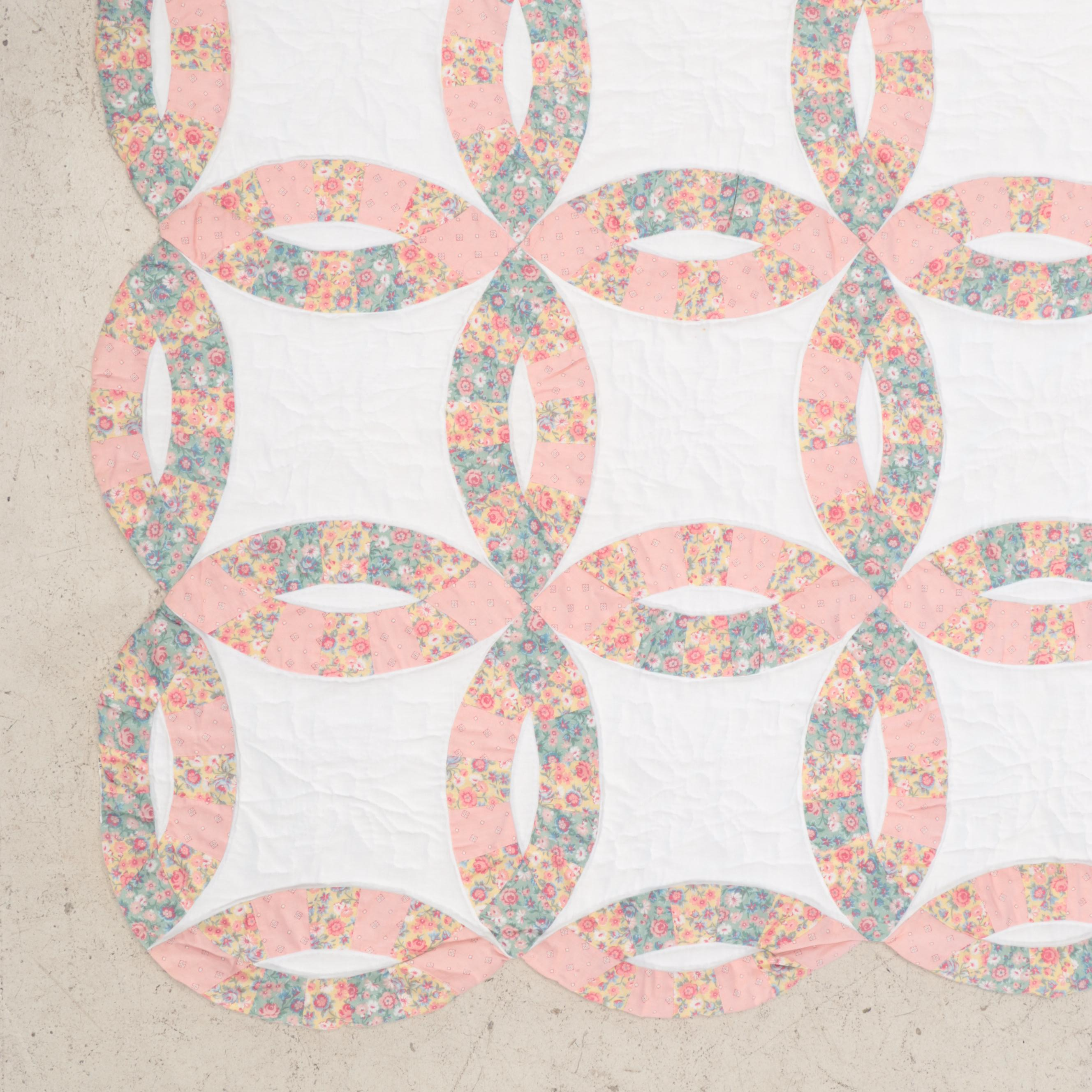 Handmade "Double Wedding Ring" Full Size Cotton Quilt