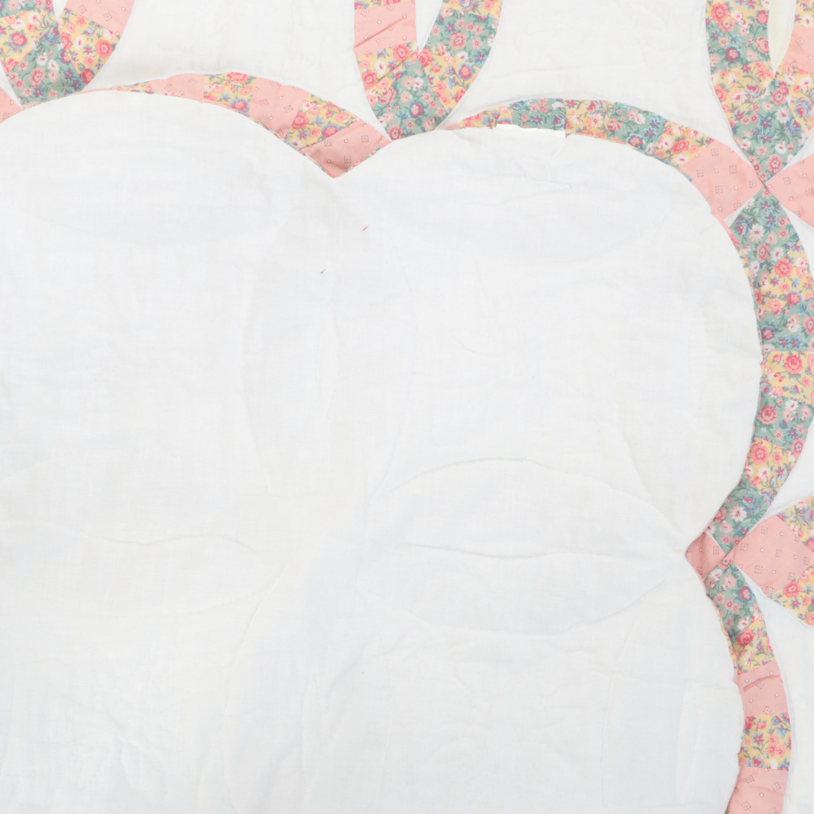 Handmade "Double Wedding Ring" Full Size Cotton Quilt