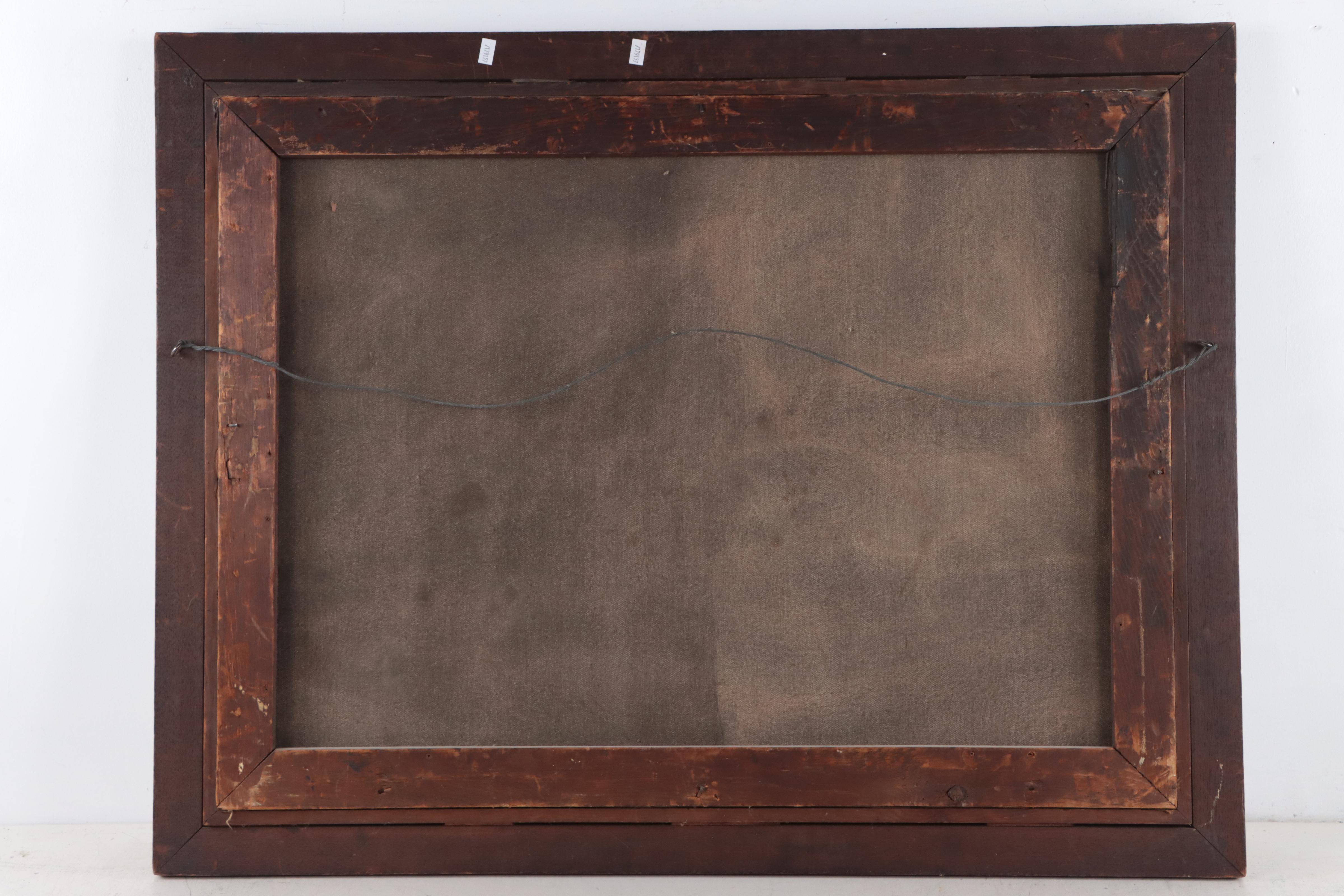 Joseph H. Hidley Oil Painting of Boats In European River Landscape