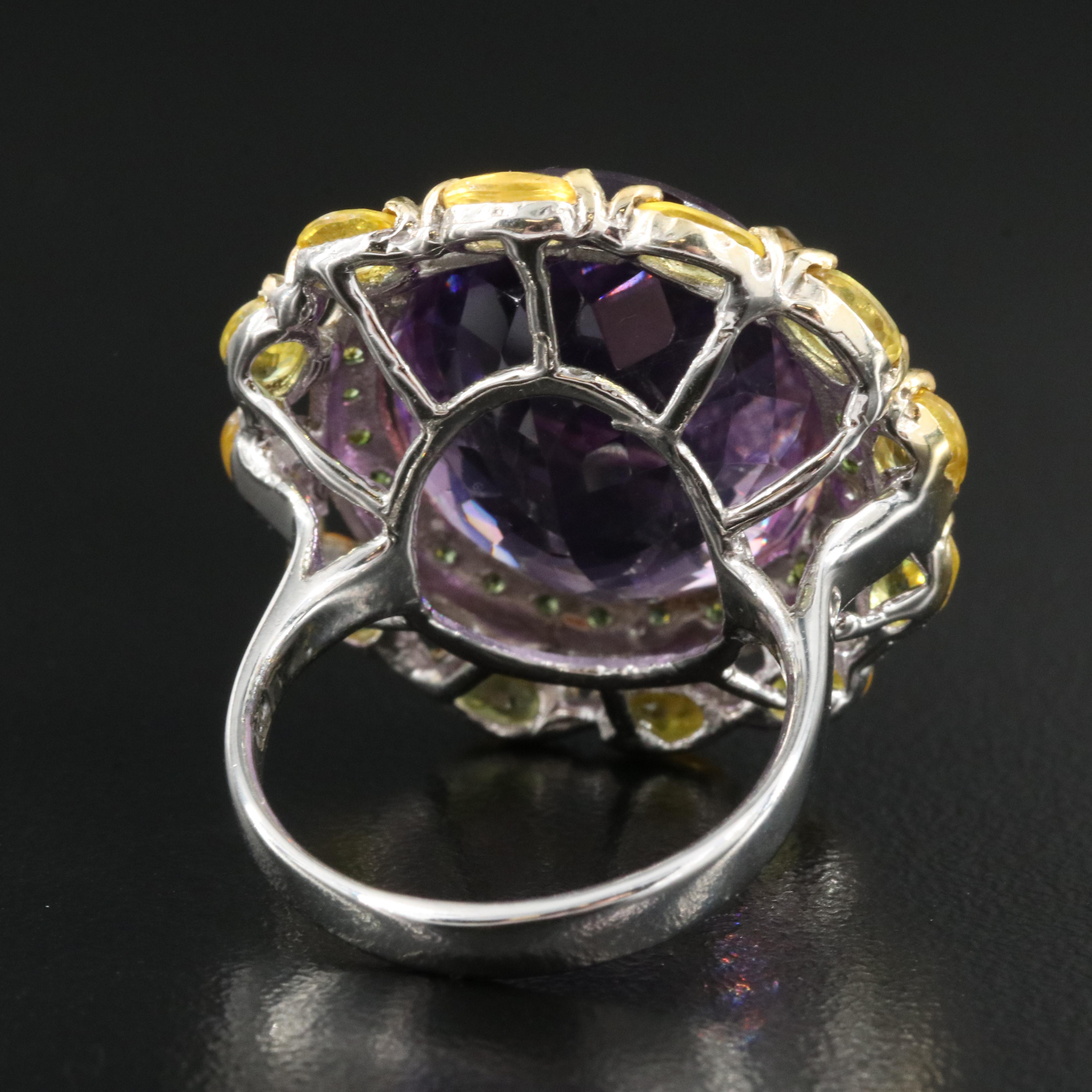 Sterling Amethyst, Diopside and Sapphire Ring