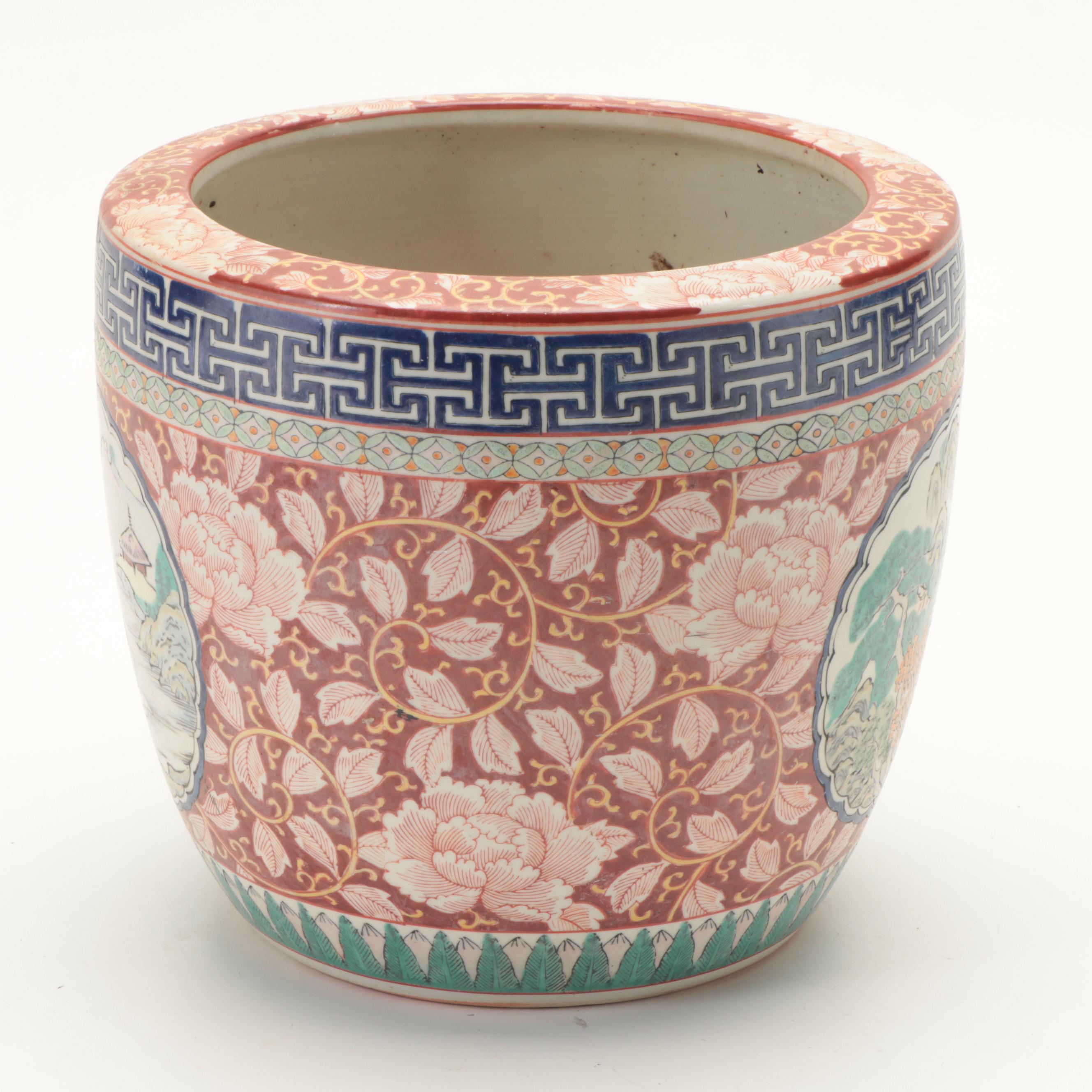 Pair of Chinese Enameled Porcelain Landscape Motif Planters