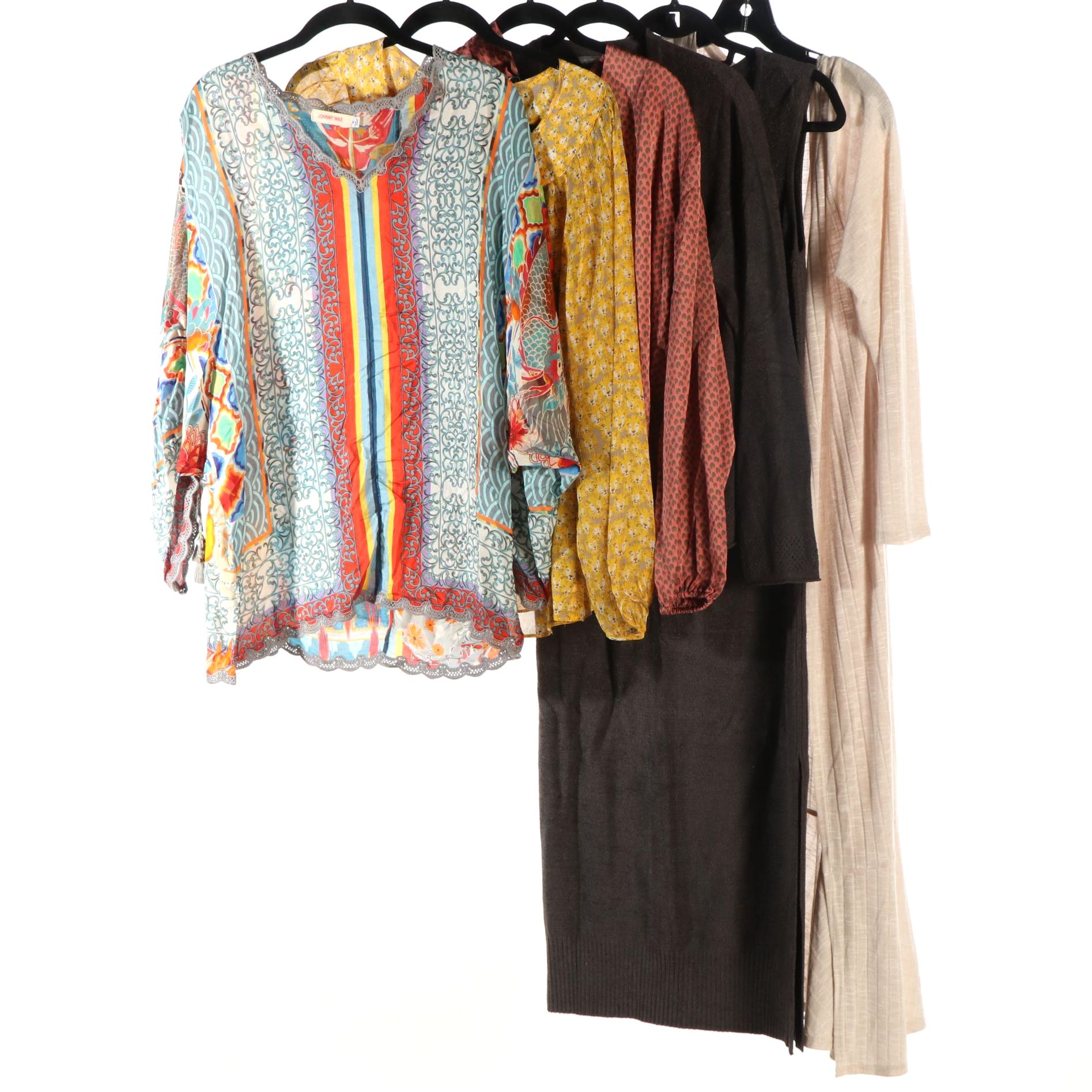 Johnny Was, Sundance Silk Blouses, Barefoot Dreams Dress and Cardigan with More