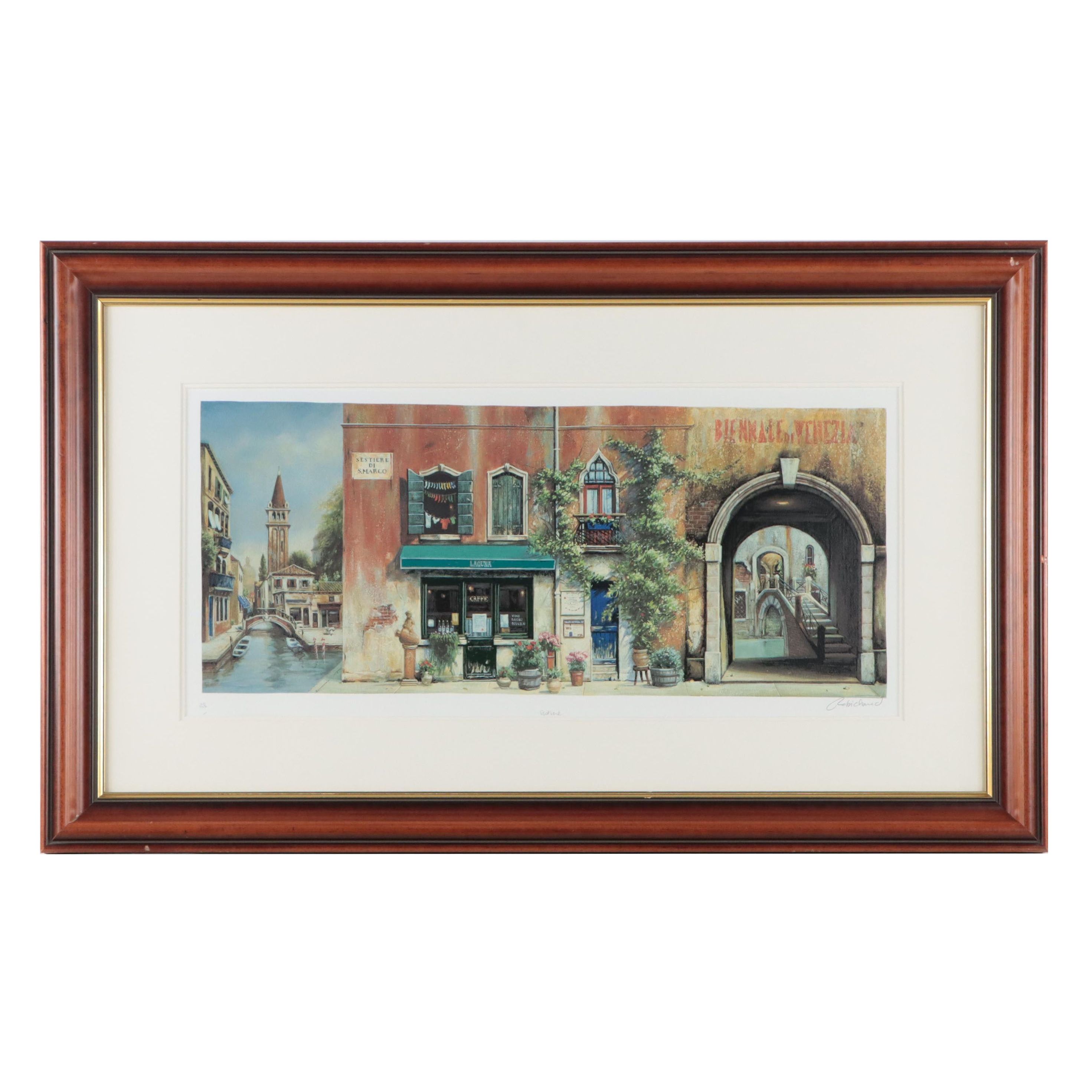 Louis Robichaud Embellished Giclée of Venice Canal Scene