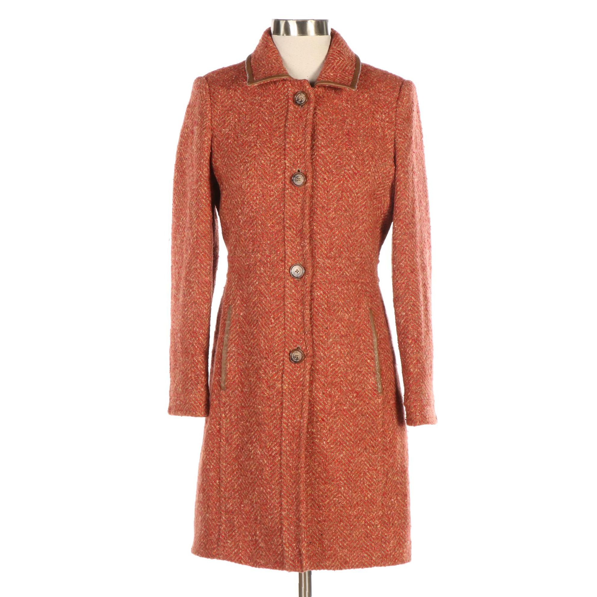 Coach Wool Herringbone Tweed Coat