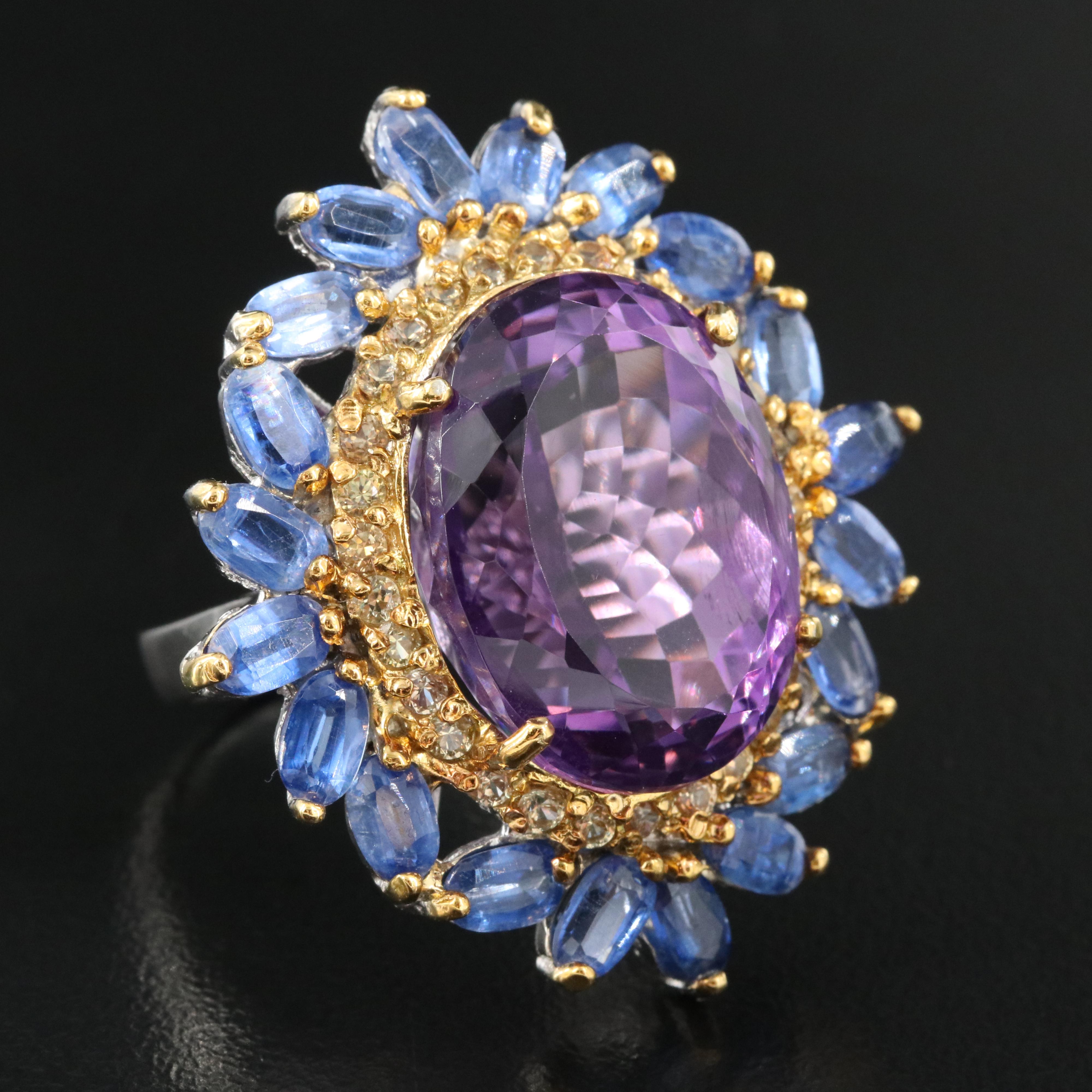 Sterling Amethyst, Kyanite and Sapphire Ring