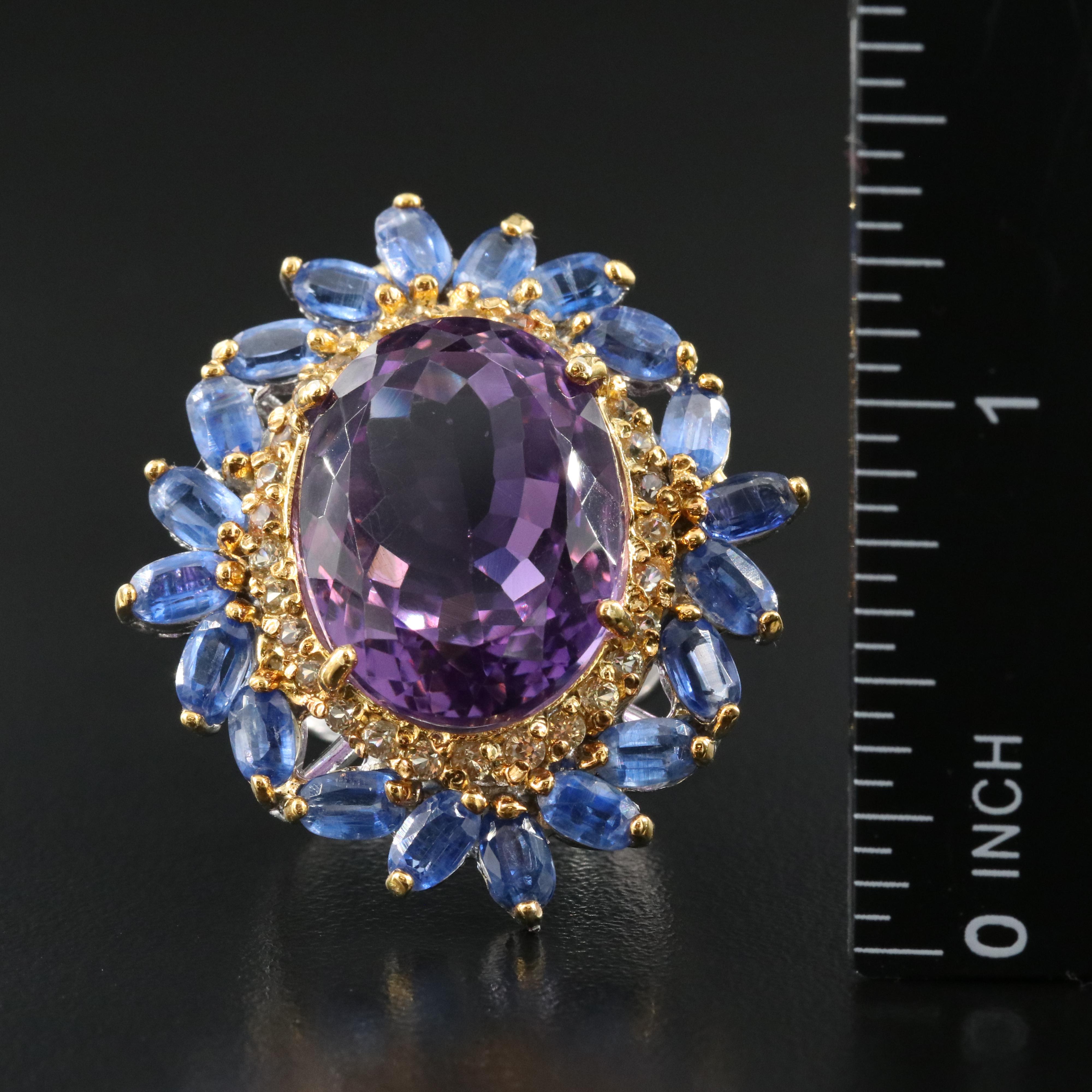 Sterling Amethyst, Kyanite and Sapphire Ring