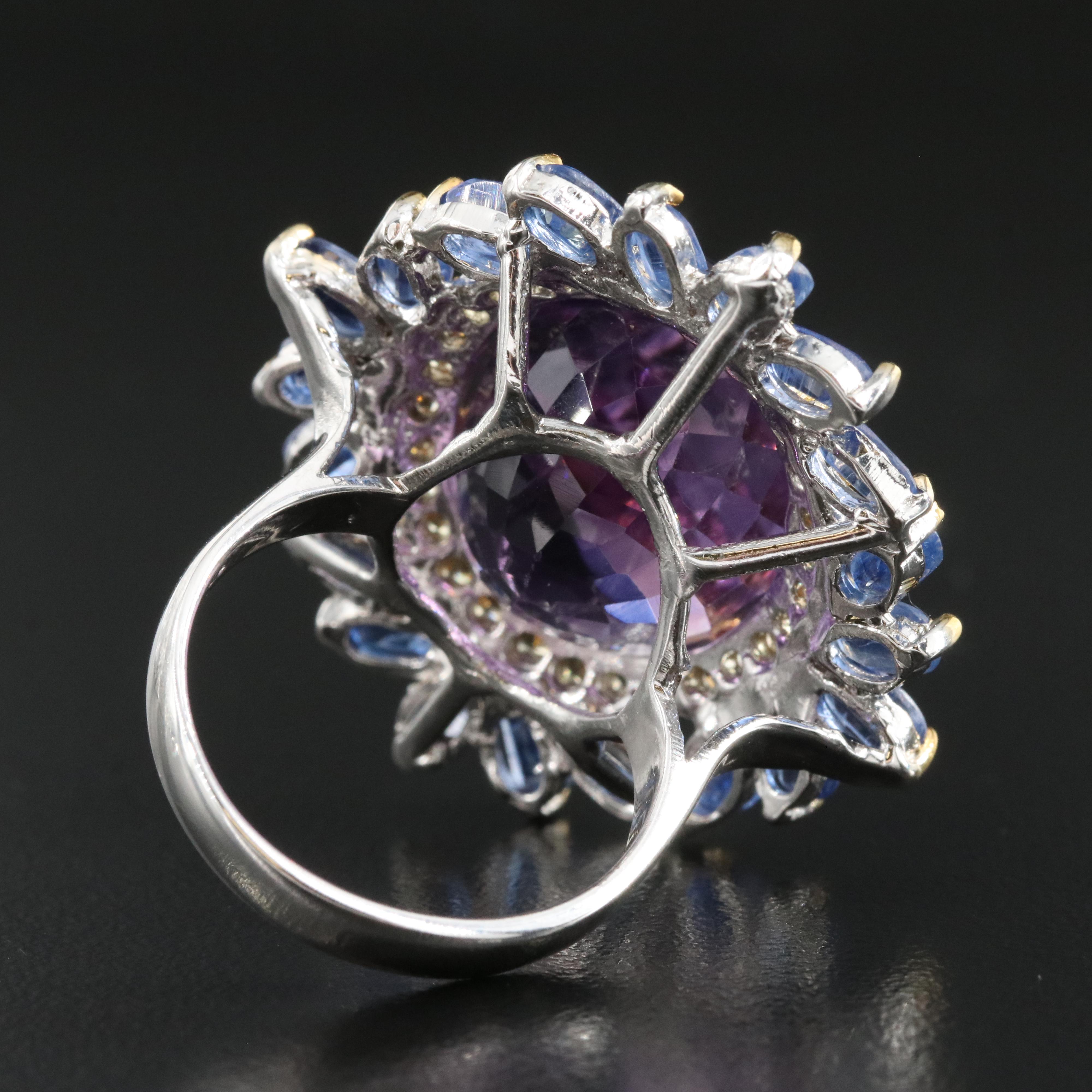 Sterling Amethyst, Kyanite and Sapphire Ring