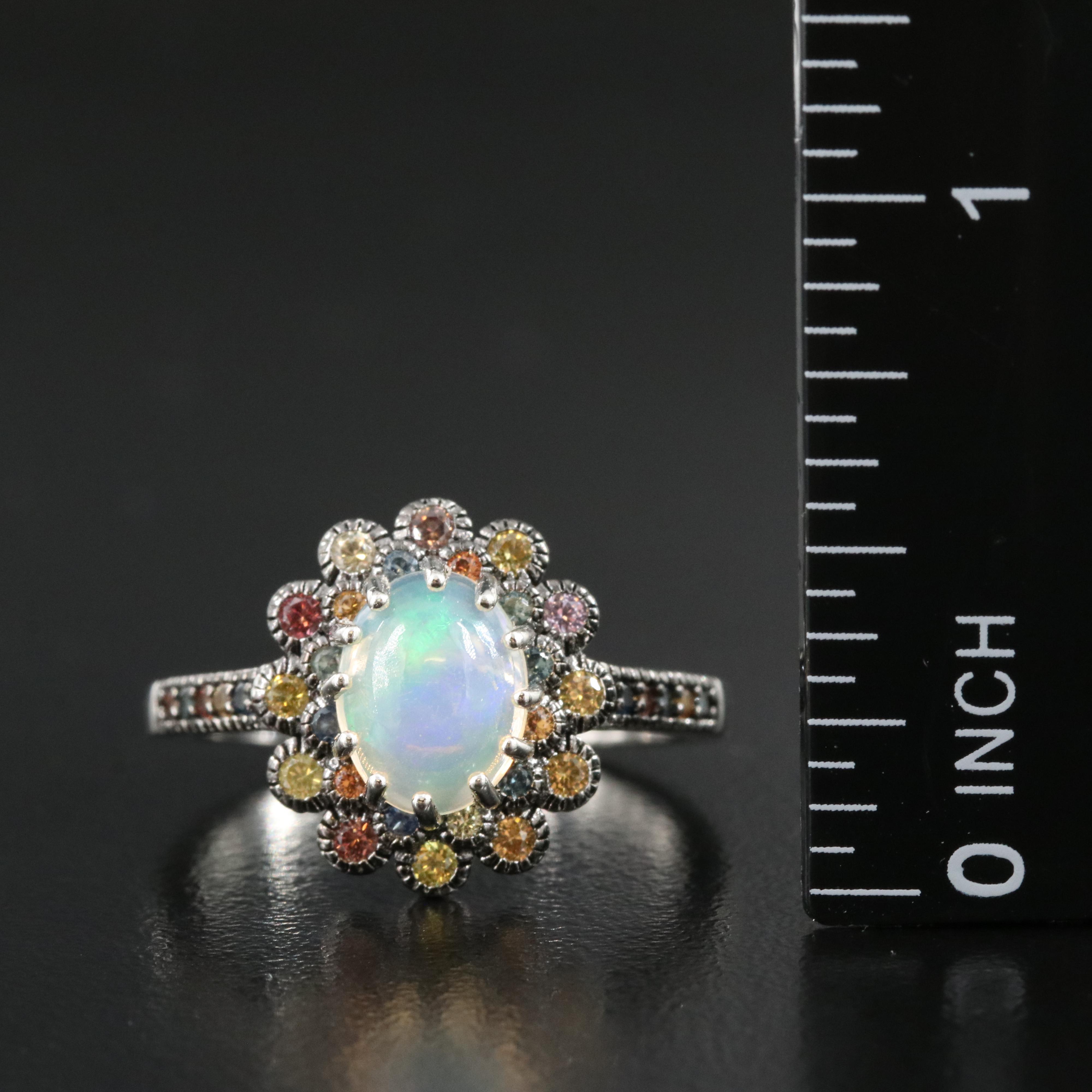 Sterling Opal and Sapphire Ring