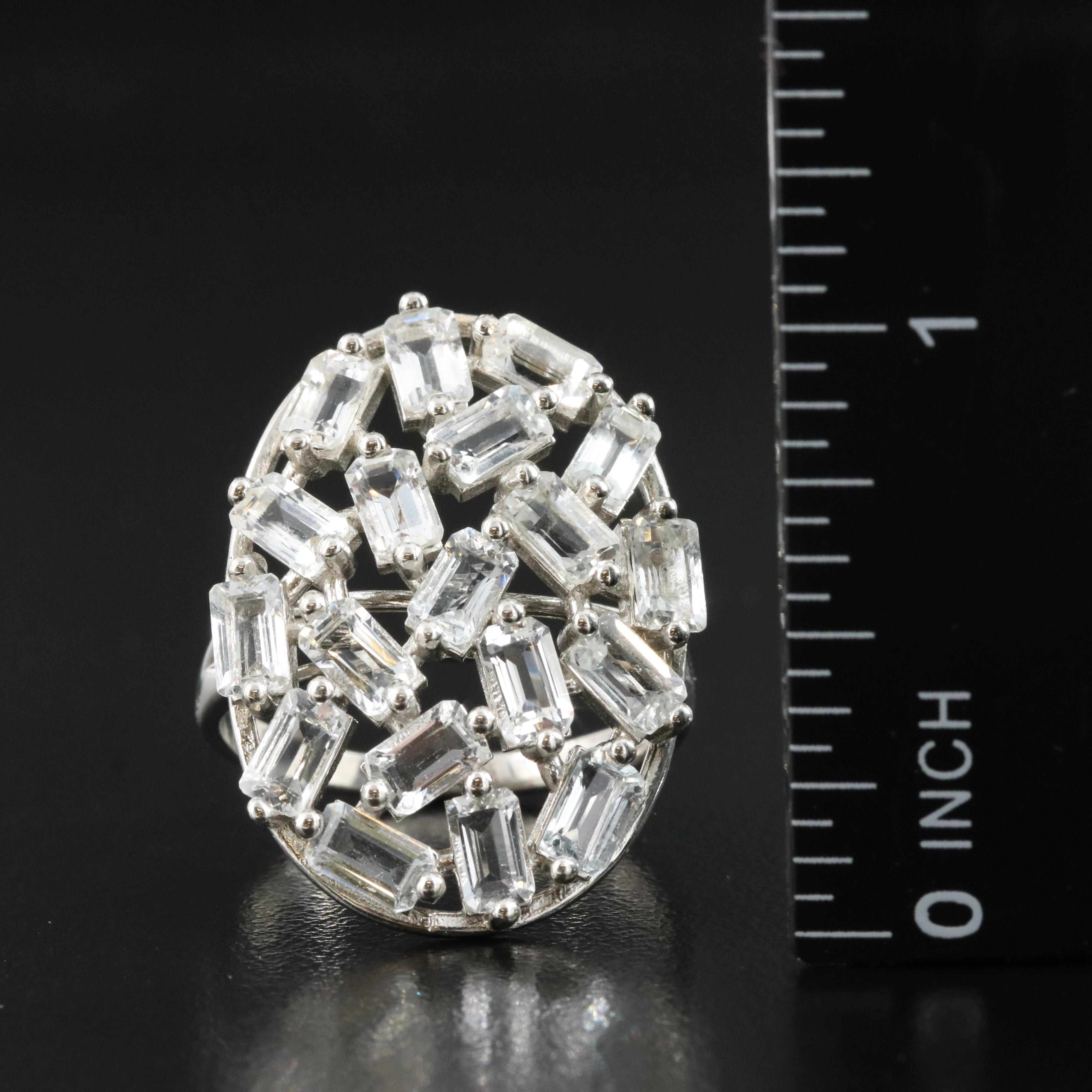 Sterling Aquamarine Cluster Ring