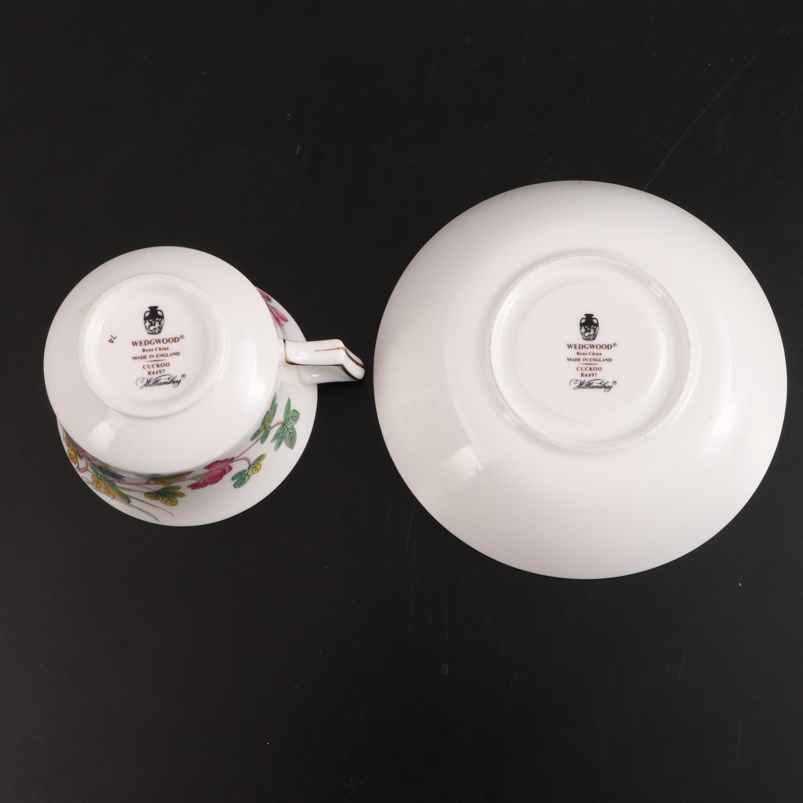 Wedgwood "Cuckoo" Bone China Cups with Saucers, Late 20th Century