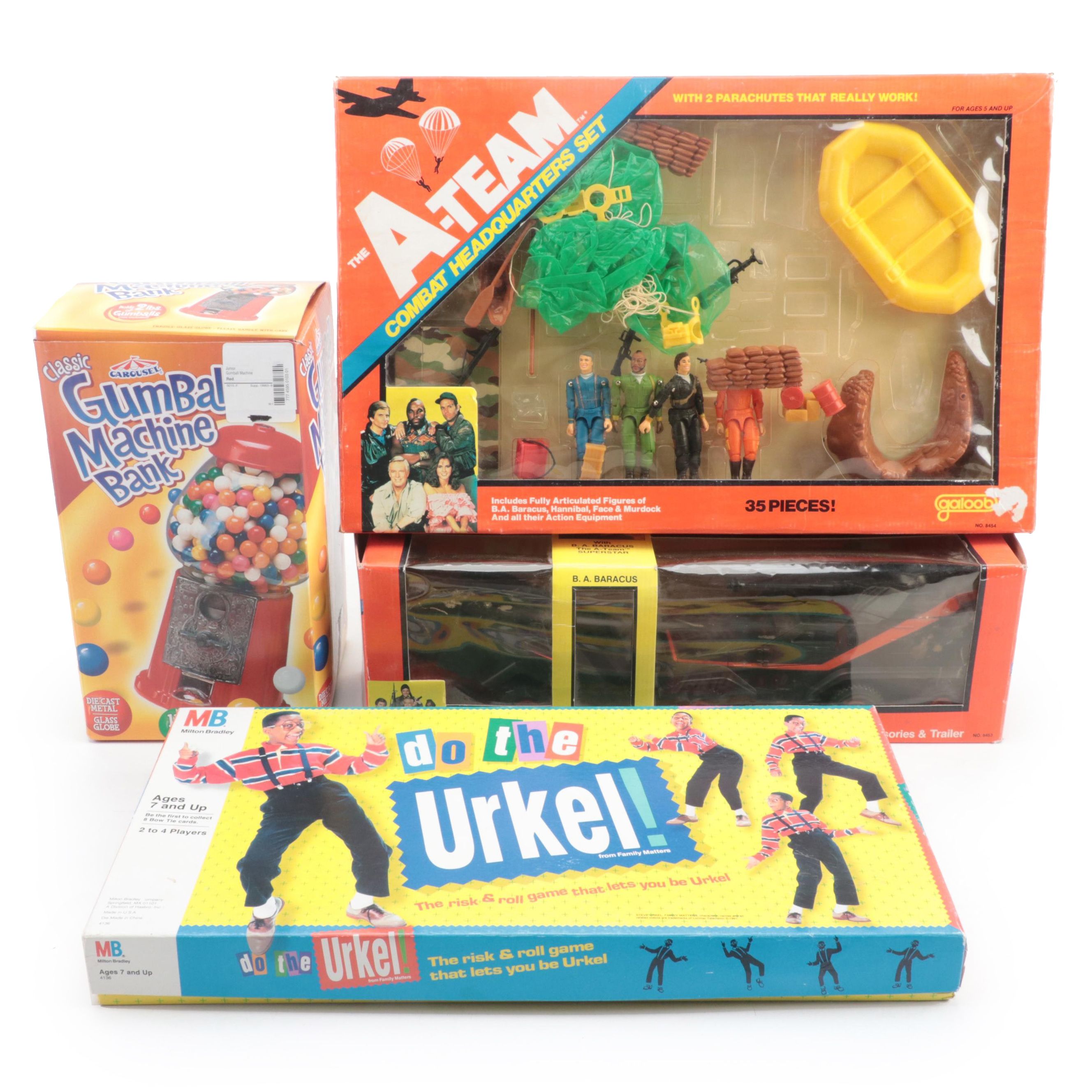 The A-Team Combat Headquarters Set with "Do the Urkel" Board Game, Gumball Bank