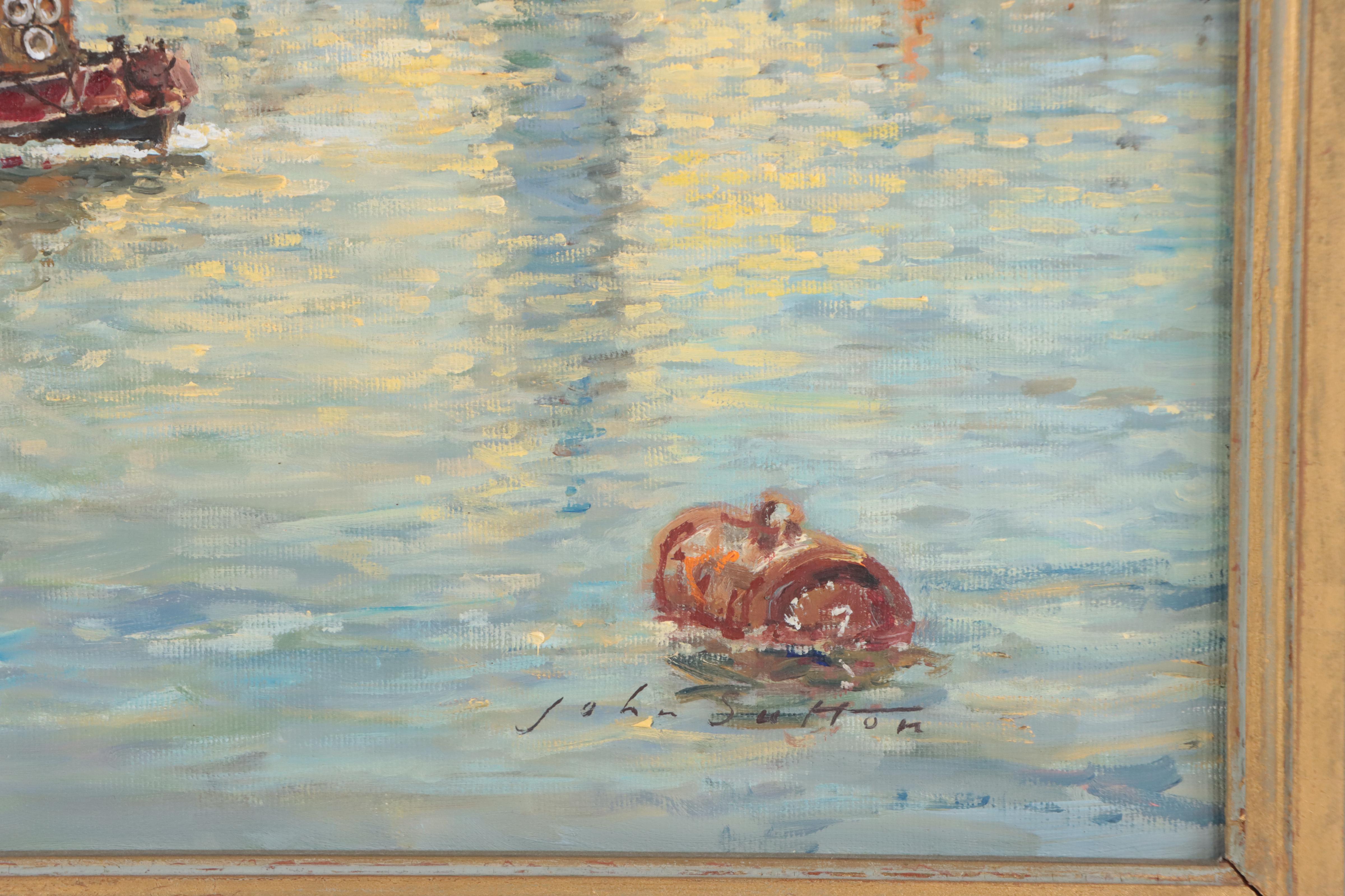 John Sutton Oil Painting "The Thames At Westminster," Circa 1890