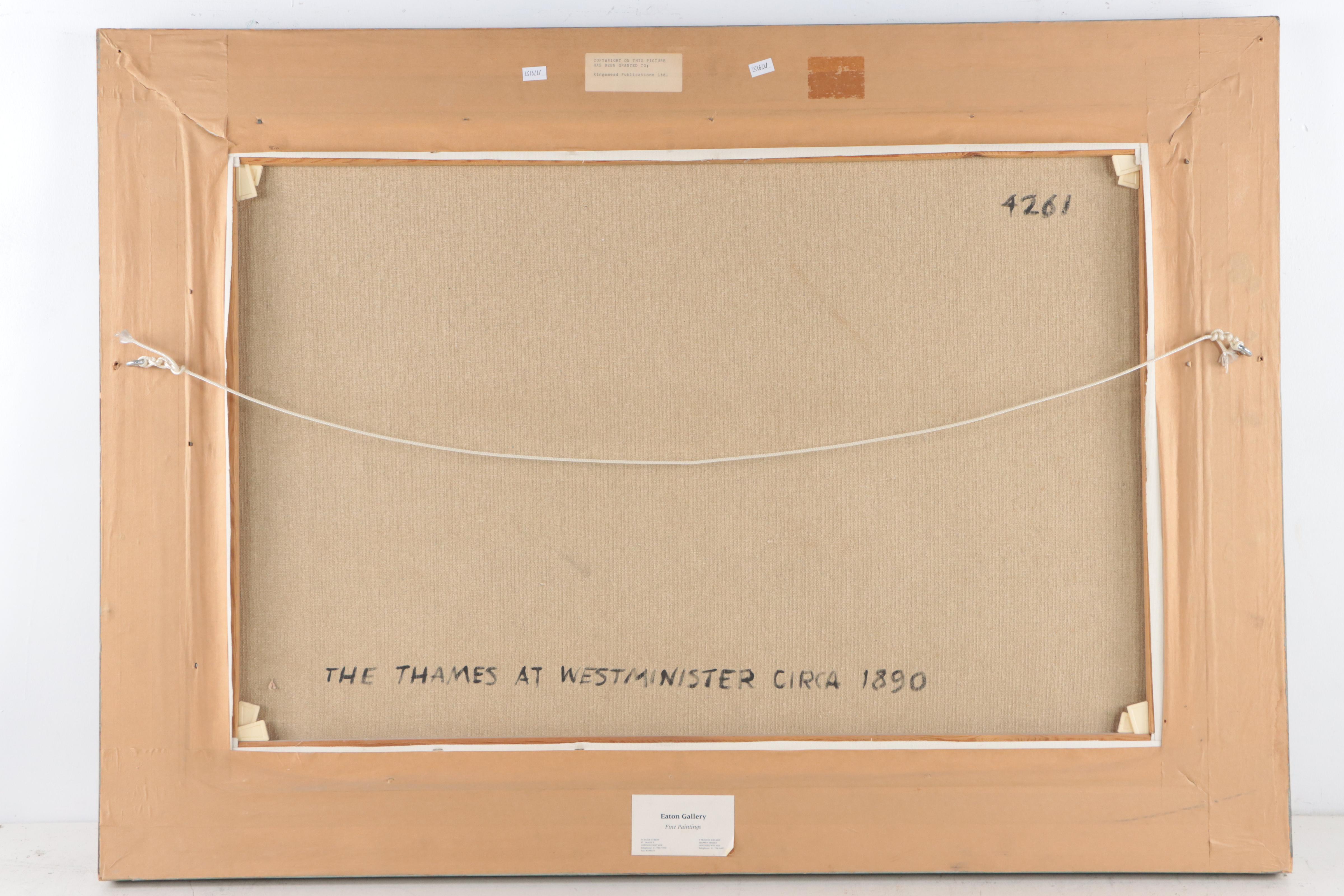 John Sutton Oil Painting "The Thames At Westminster," Circa 1890