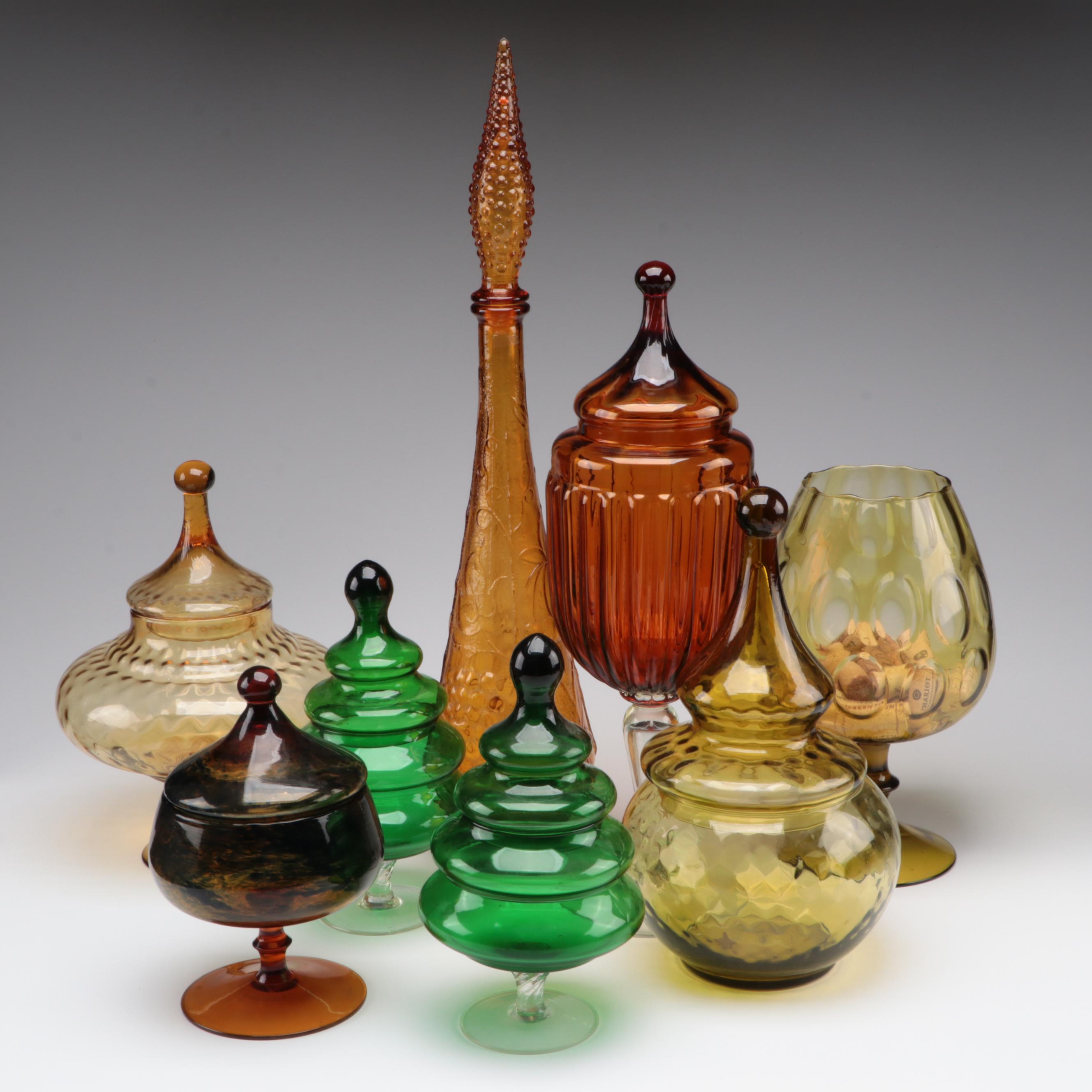 Italian and Other Glass Apothecary Style Jars and Tableware, Mid to Late 20th C.