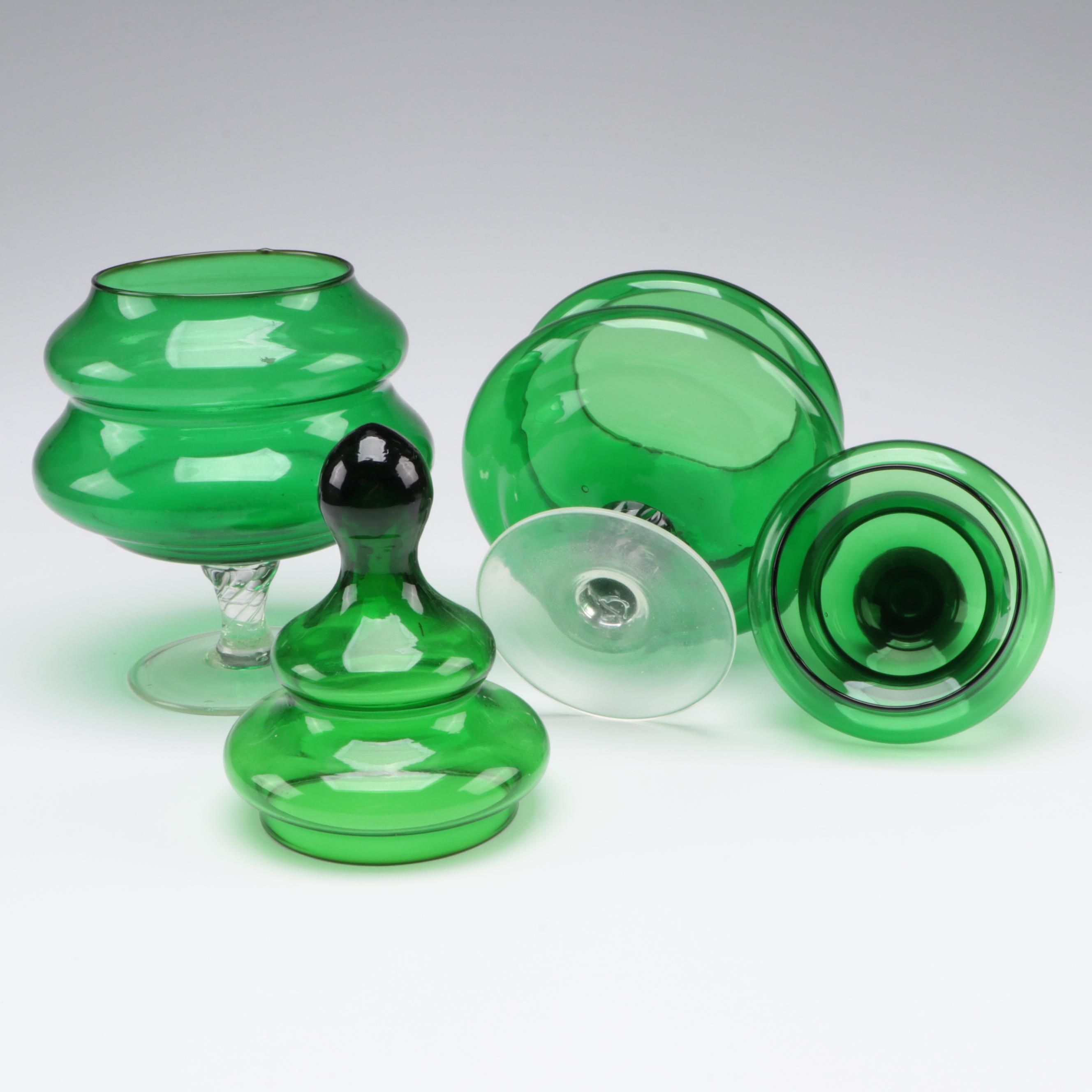 Italian and Other Glass Apothecary Style Jars and Tableware, Mid to Late 20th C.