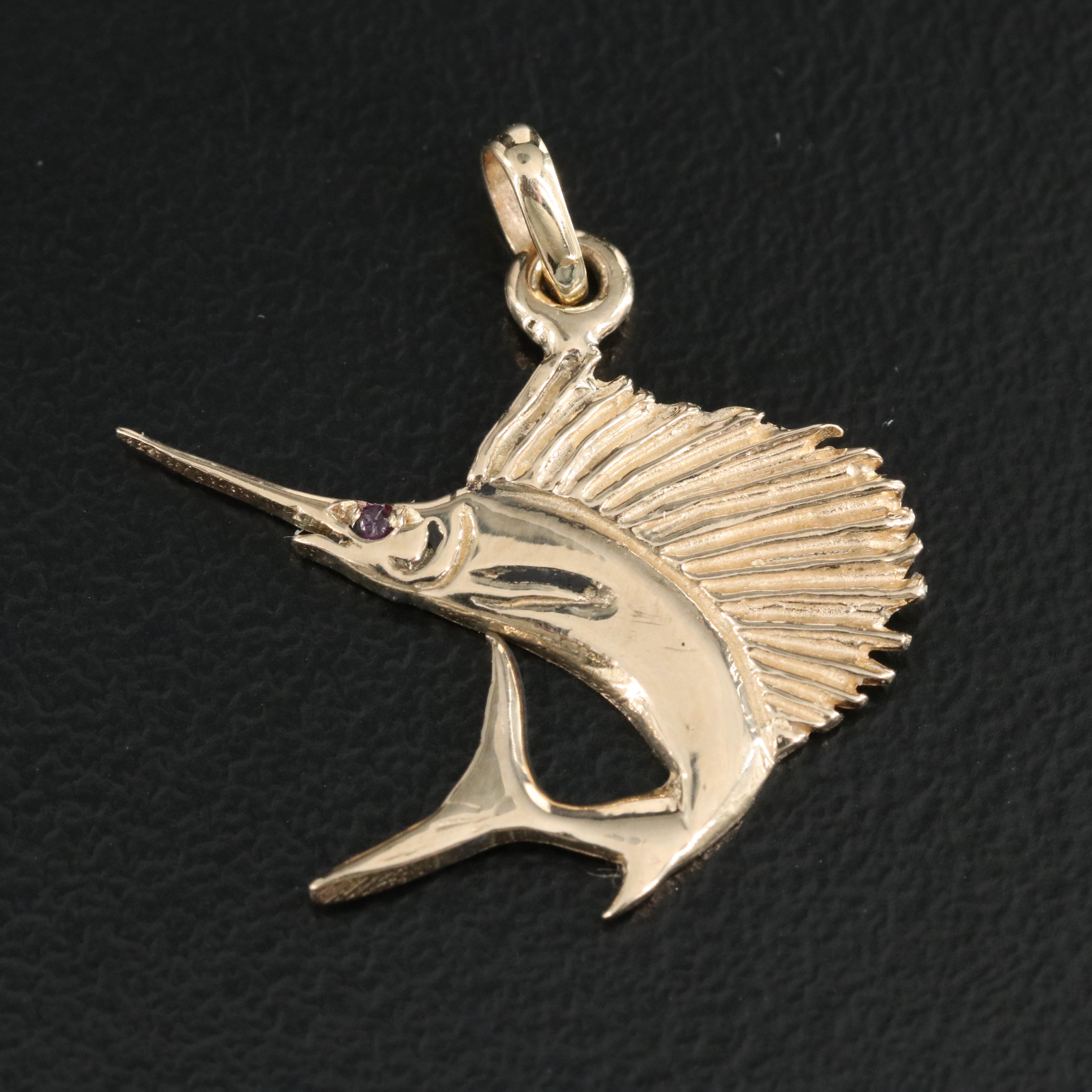 14K Ruby Sail Fish Pendant