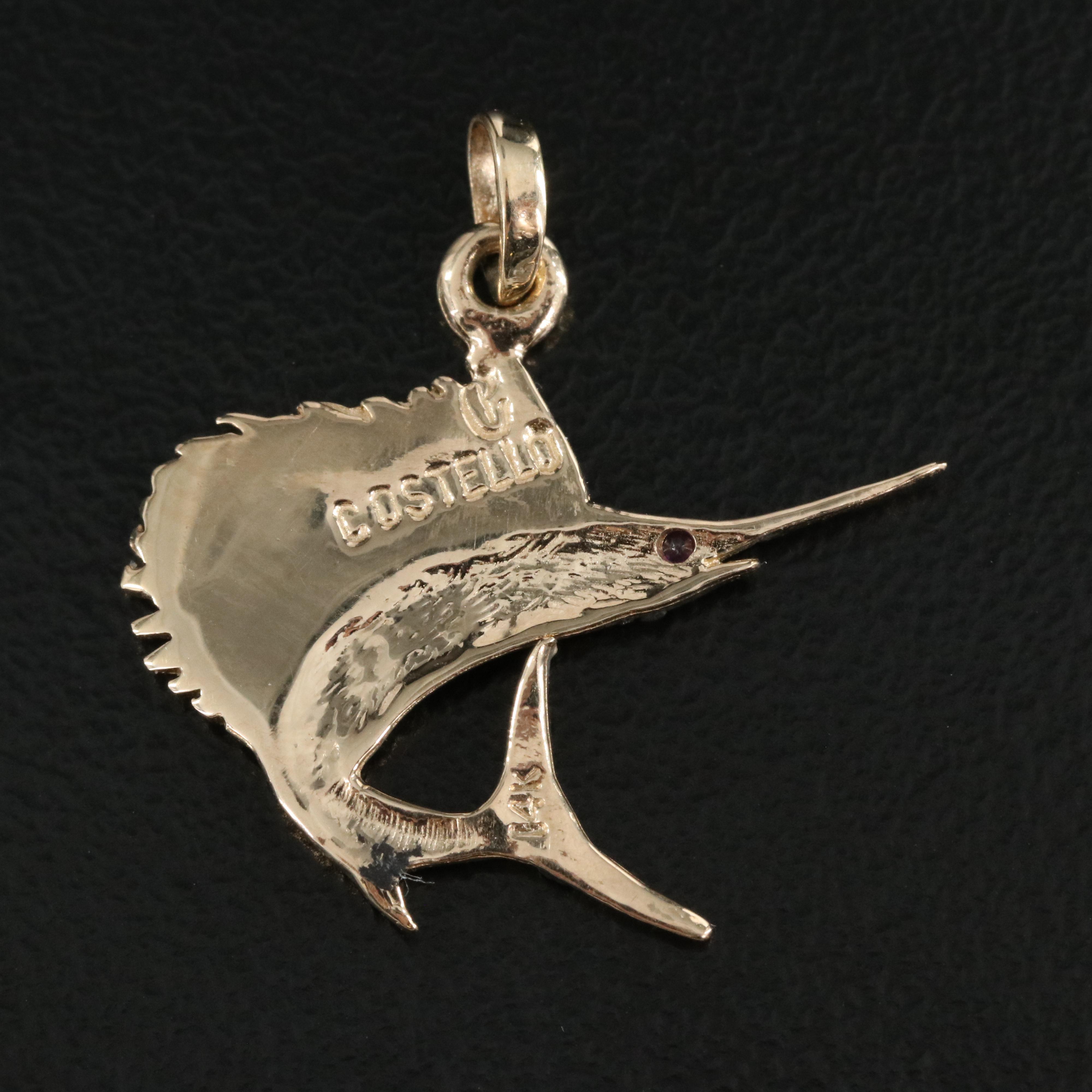 14K Ruby Sail Fish Pendant