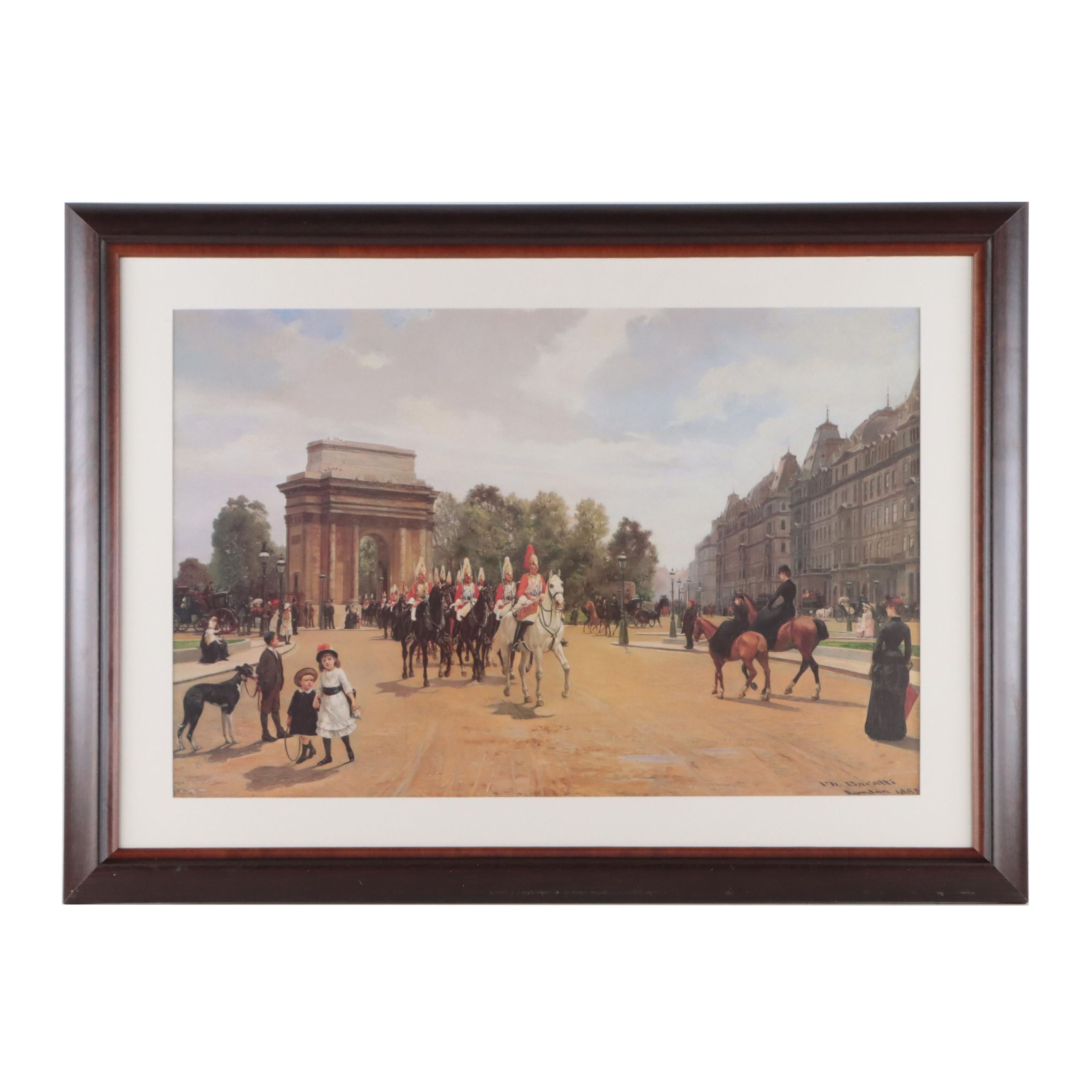 Offset Lithograph After Filippo Baratti "Life Guards Passing Hyde Park Corner"