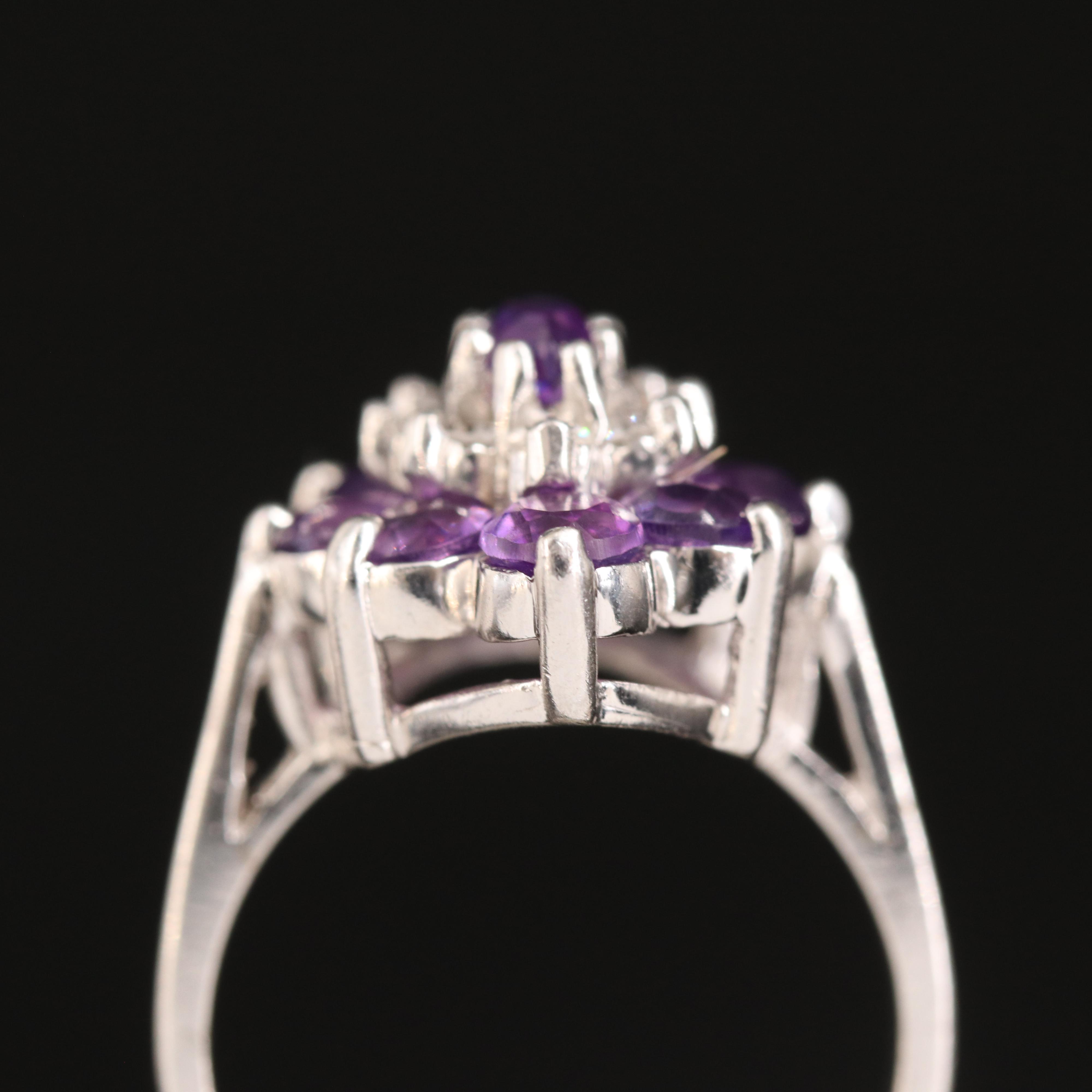 14K Amethyst and Diamond Floral Navette Ring