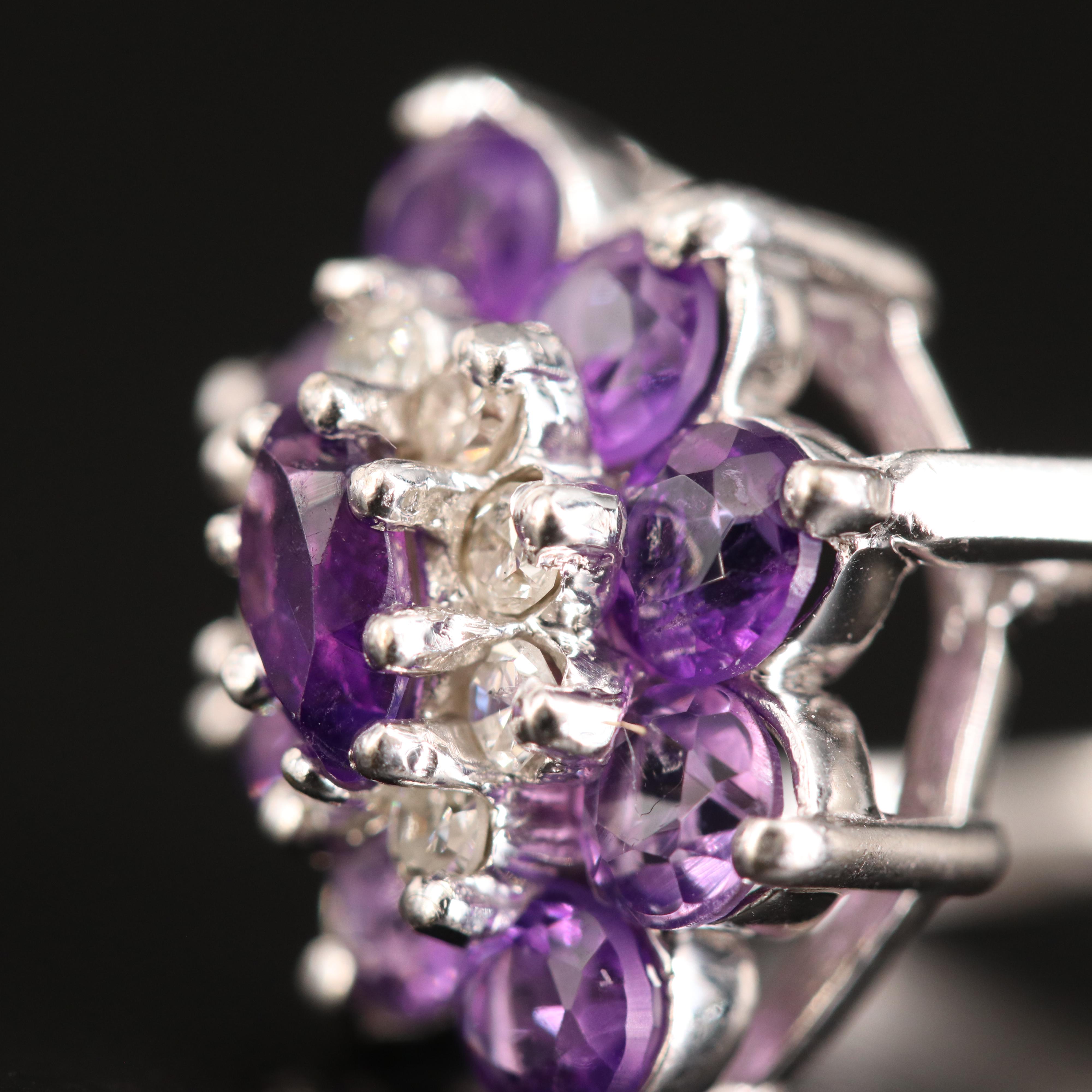 14K Amethyst and Diamond Floral Navette Ring