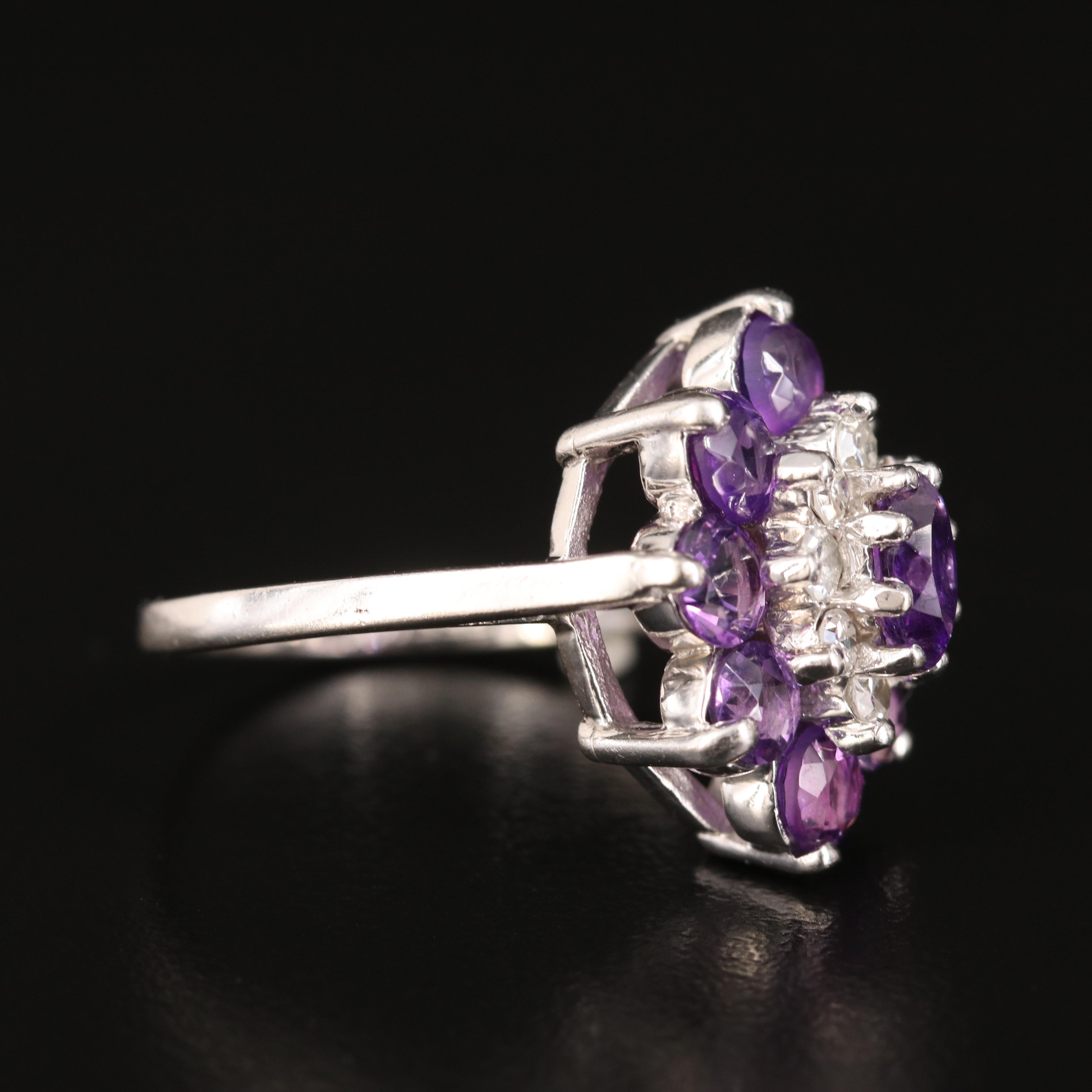 14K Amethyst and Diamond Floral Navette Ring