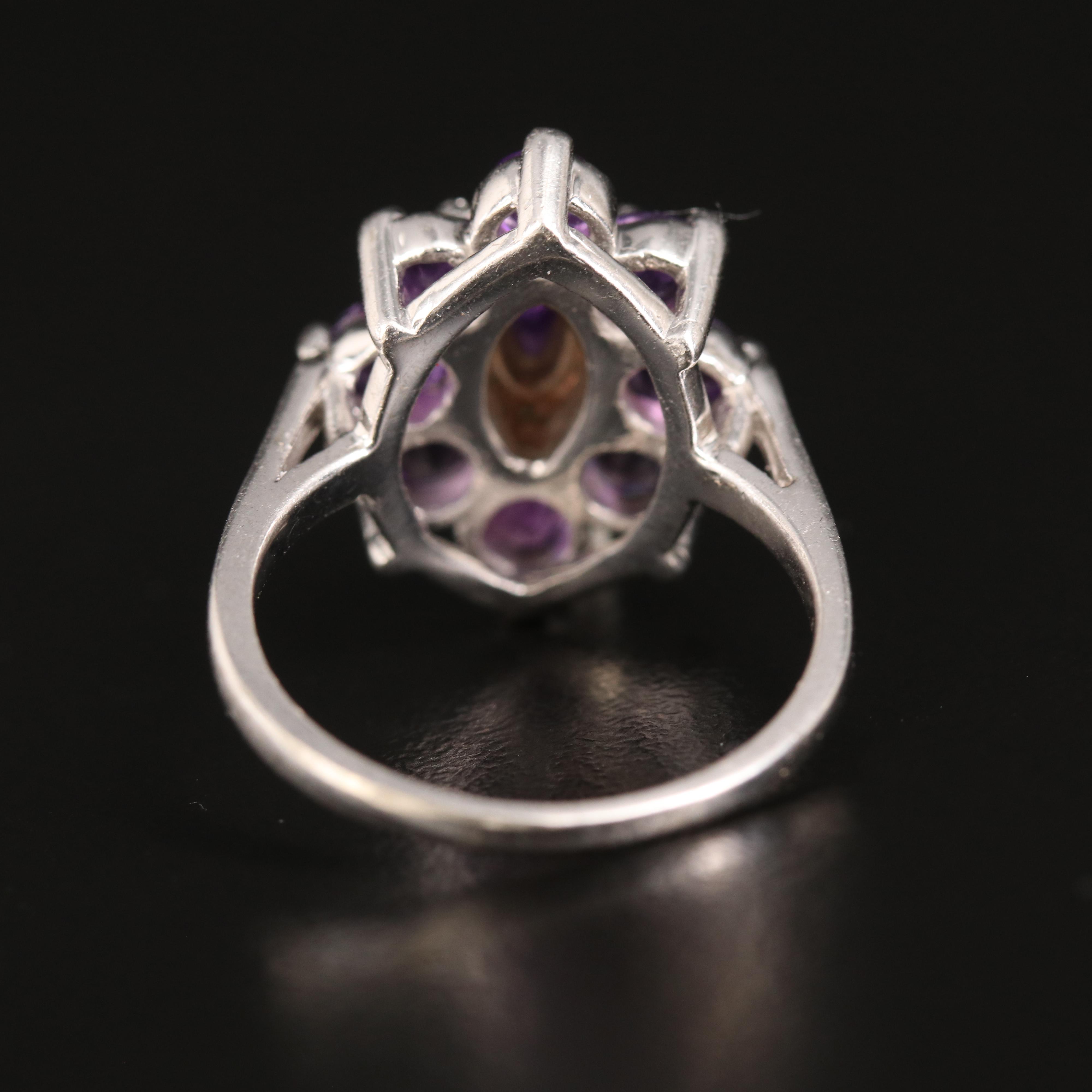 14K Amethyst and Diamond Floral Navette Ring