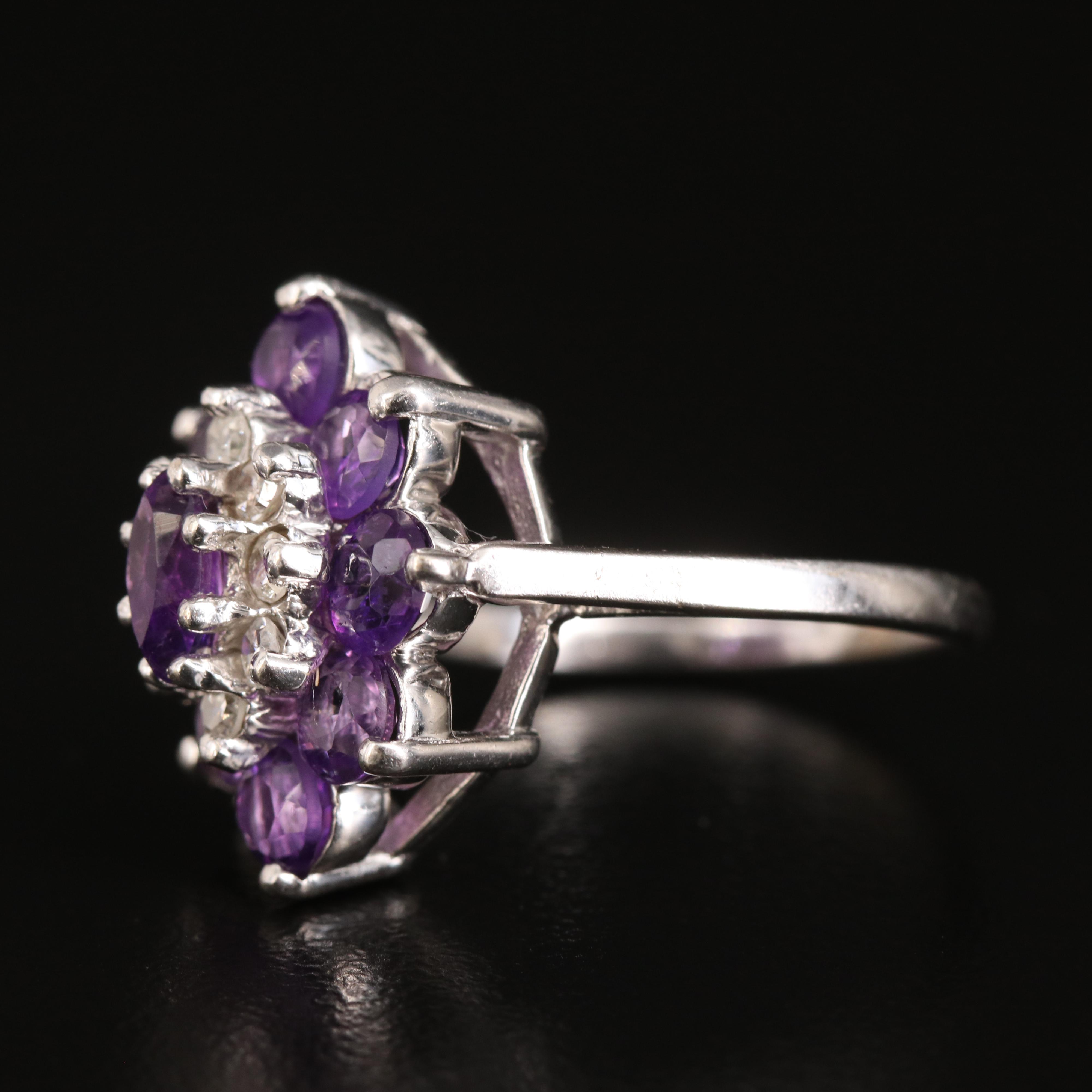 14K Amethyst and Diamond Floral Navette Ring