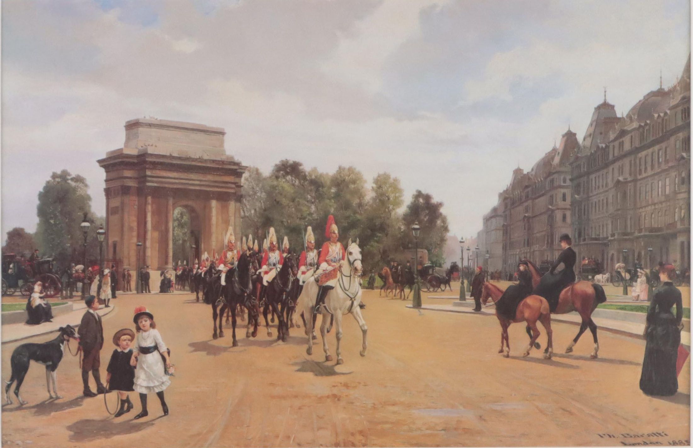 Offset Lithograph After Filippo Baratti "Life Guards Passing Hyde Park Corner"