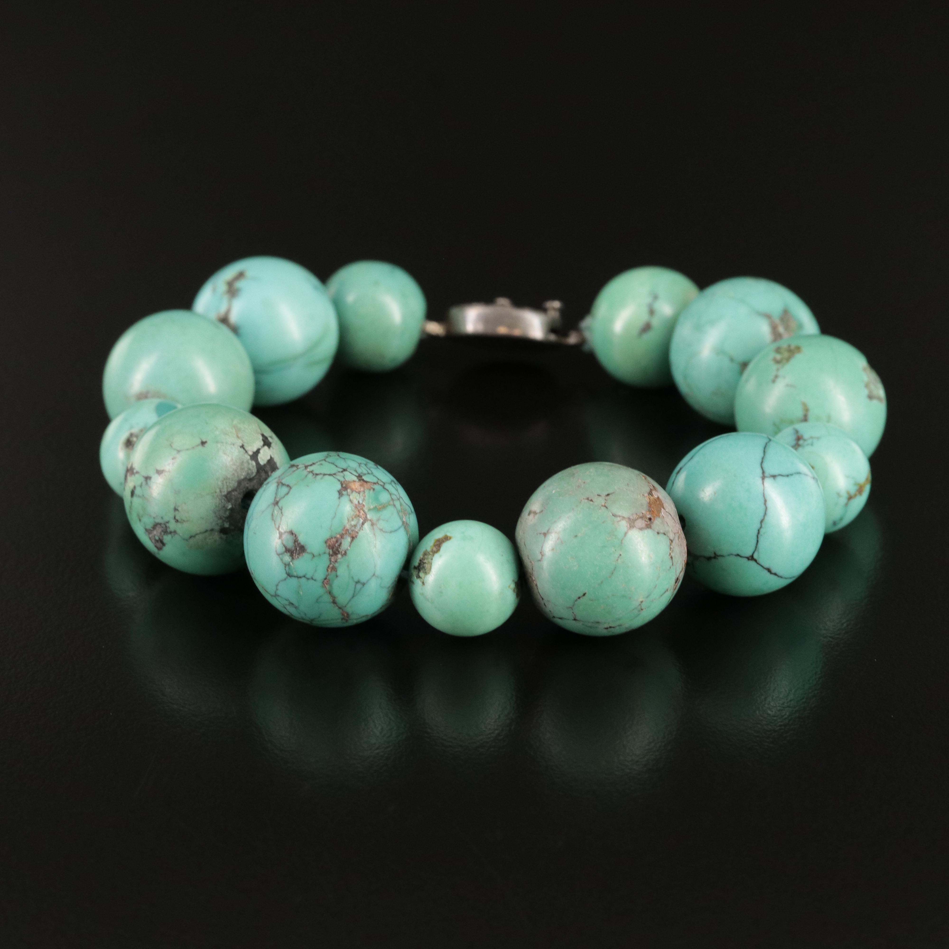 Chinese Sterling Turquoise Beaded Bracelet