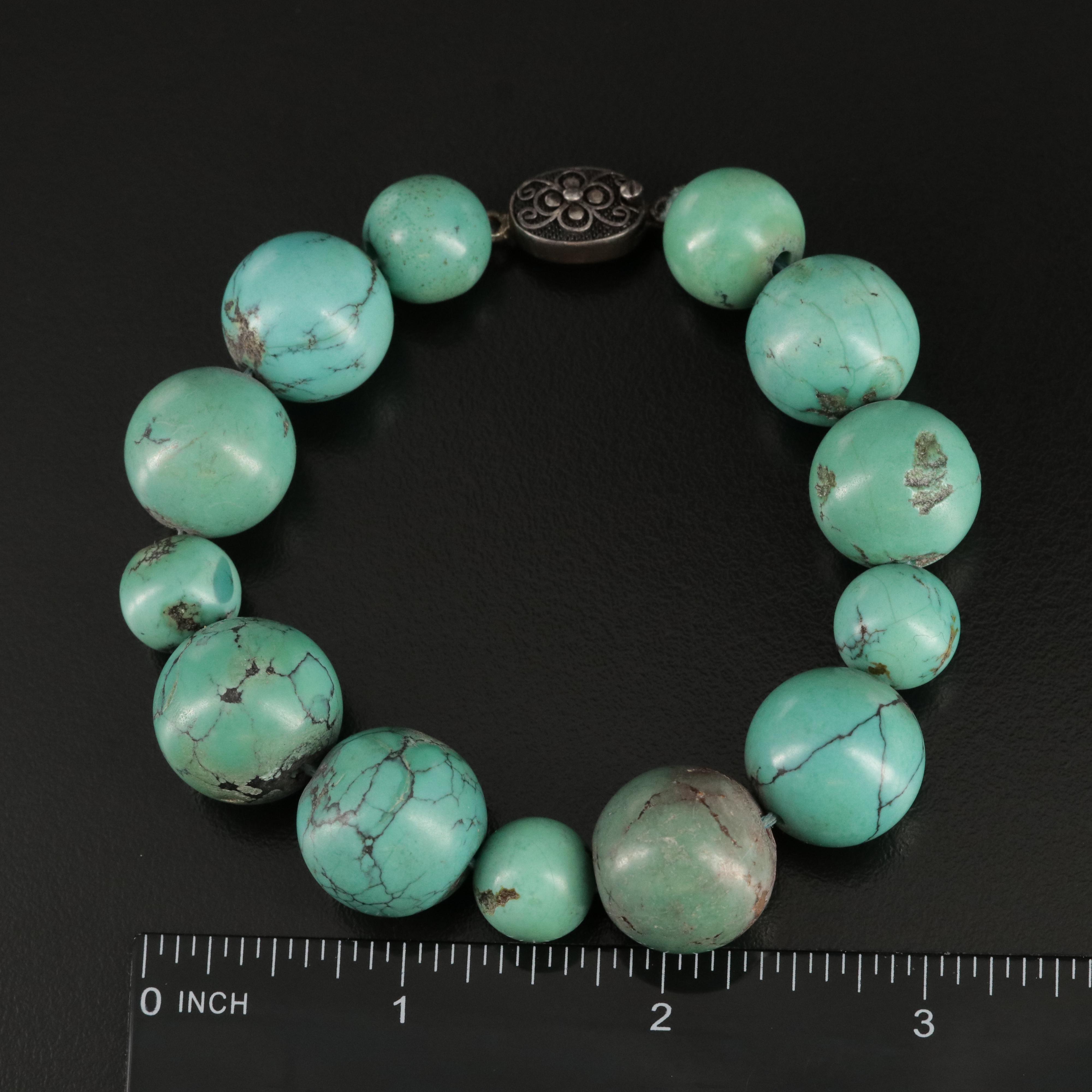 Chinese Sterling Turquoise Beaded Bracelet