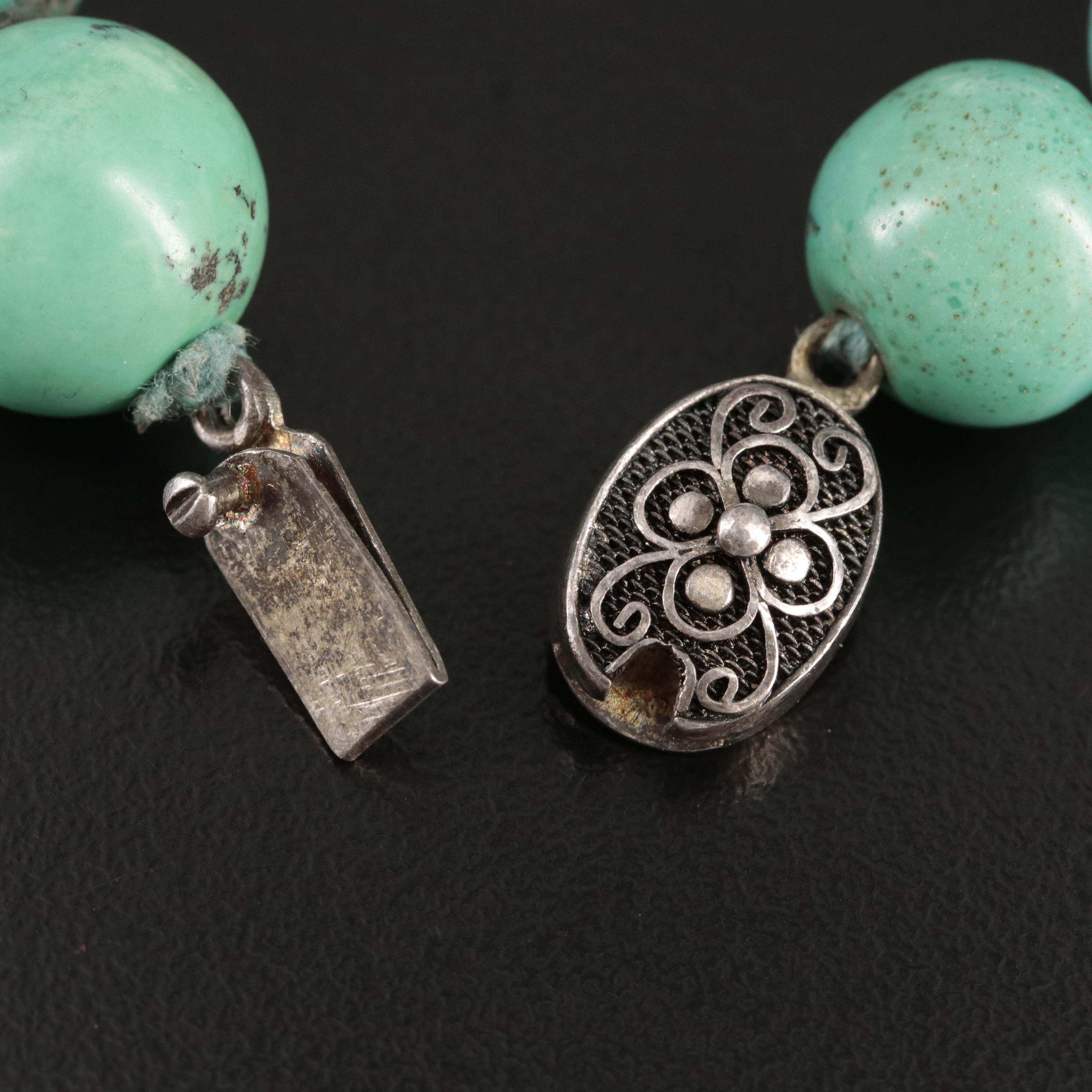Chinese Sterling Turquoise Beaded Bracelet