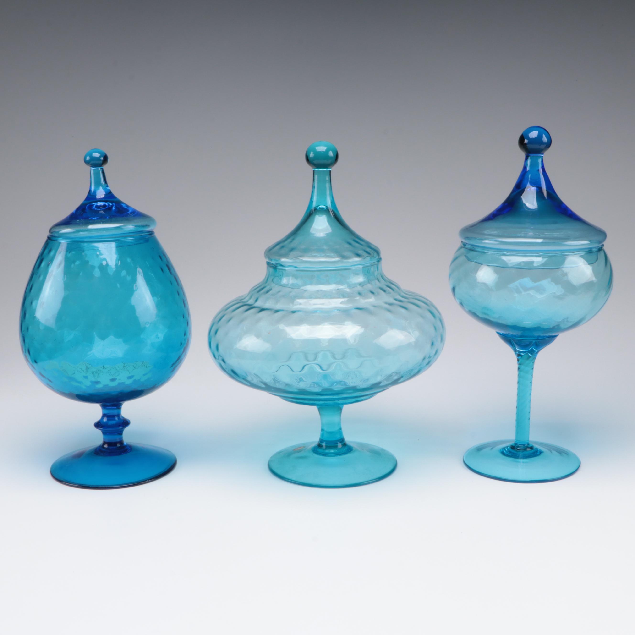 Italian and Other Blue Glass Apothecary Style Jars and Tableware