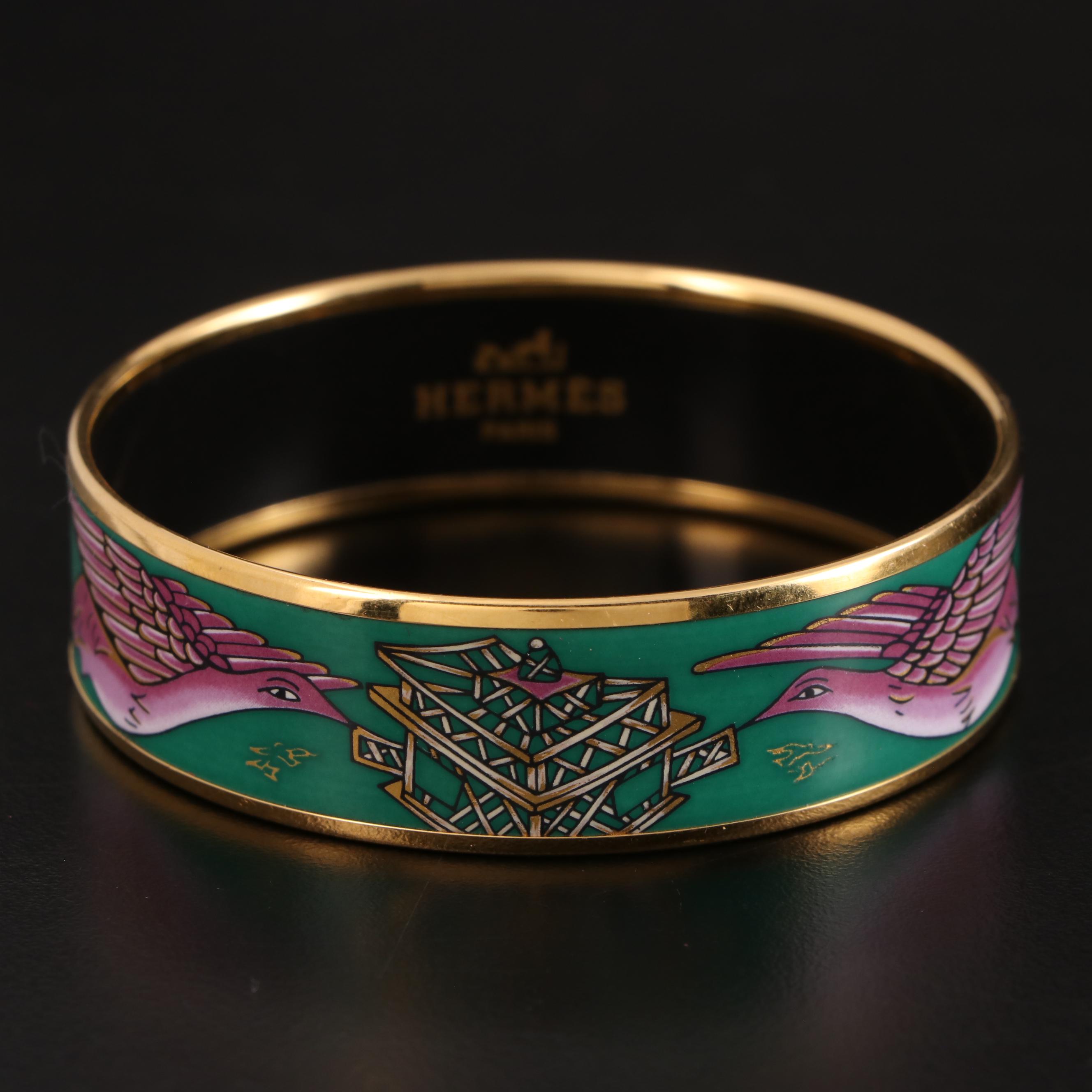 Hermès Bird Motif Wide Enamel Bangle