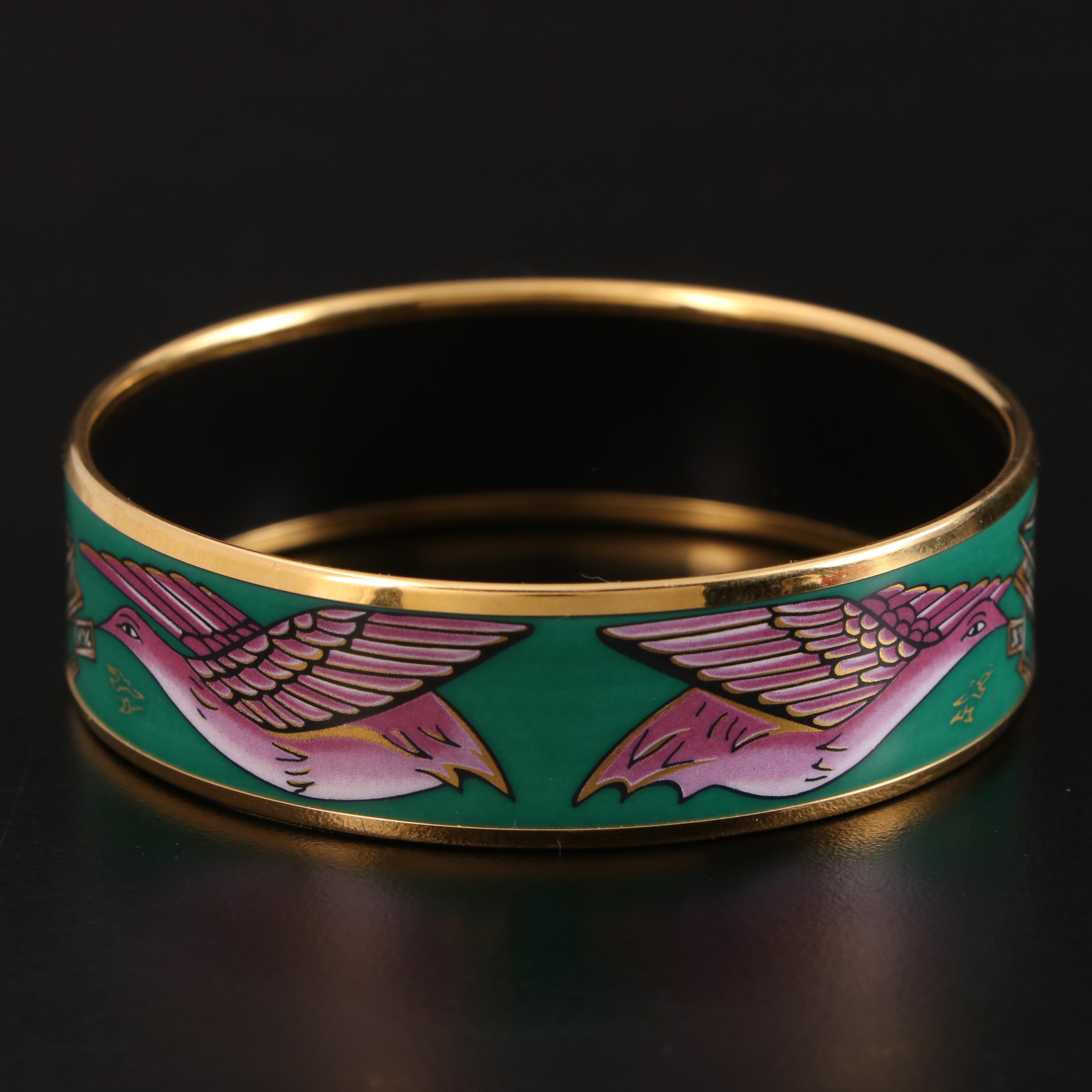 Hermès Bird Motif Wide Enamel Bangle