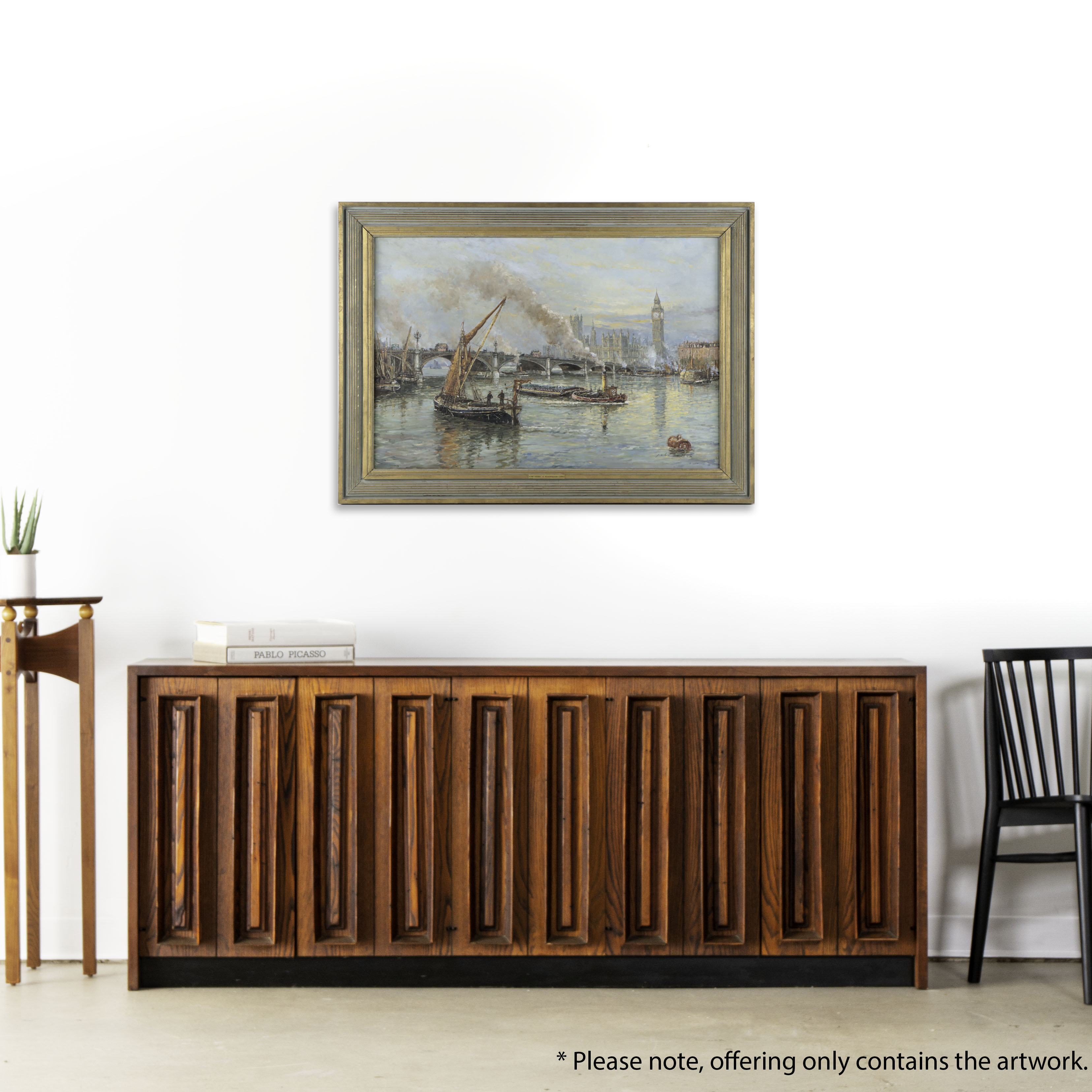 John Sutton Oil Painting "The Thames At Westminster," Circa 1890